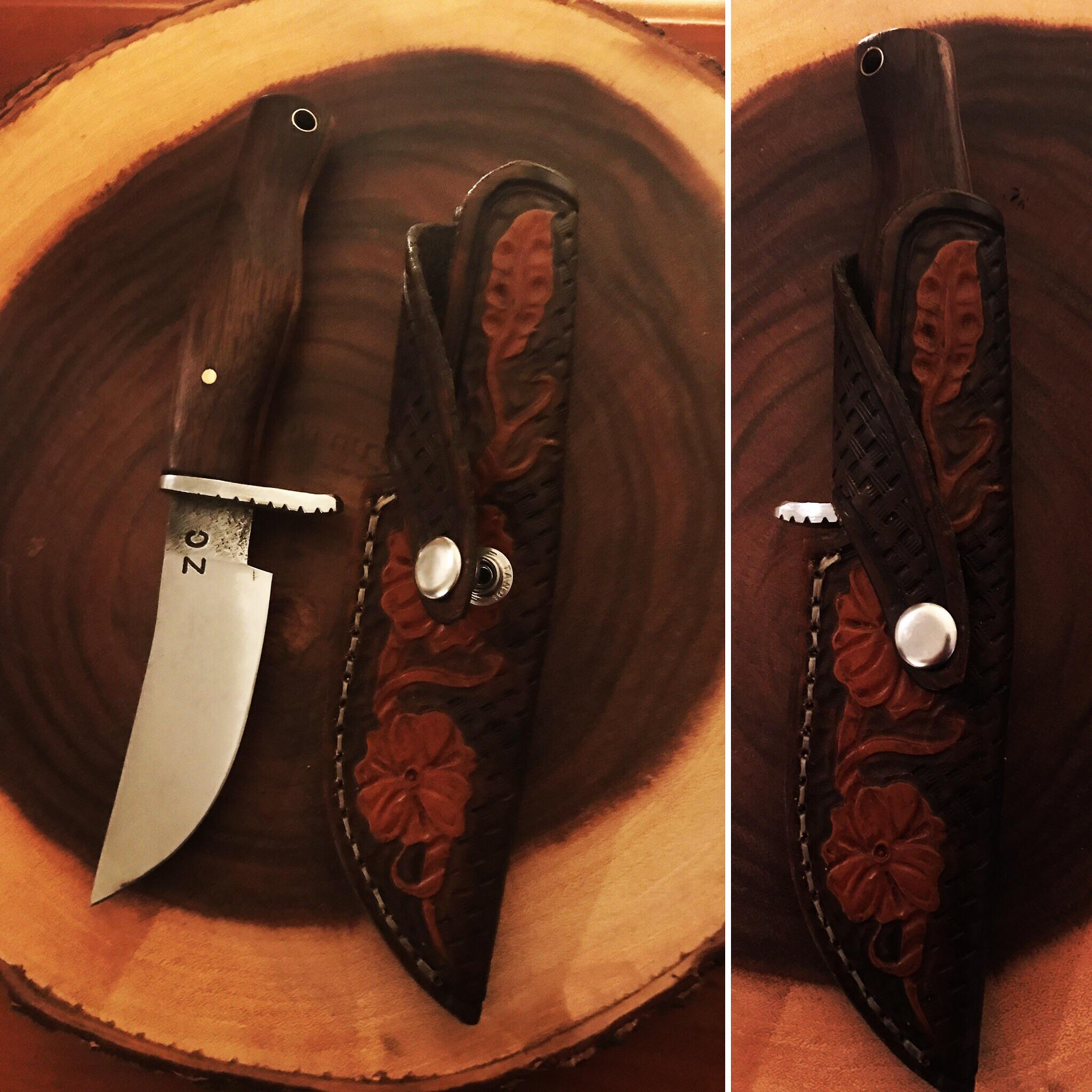I'm new here, so here's one of my hand coil spring knives, with