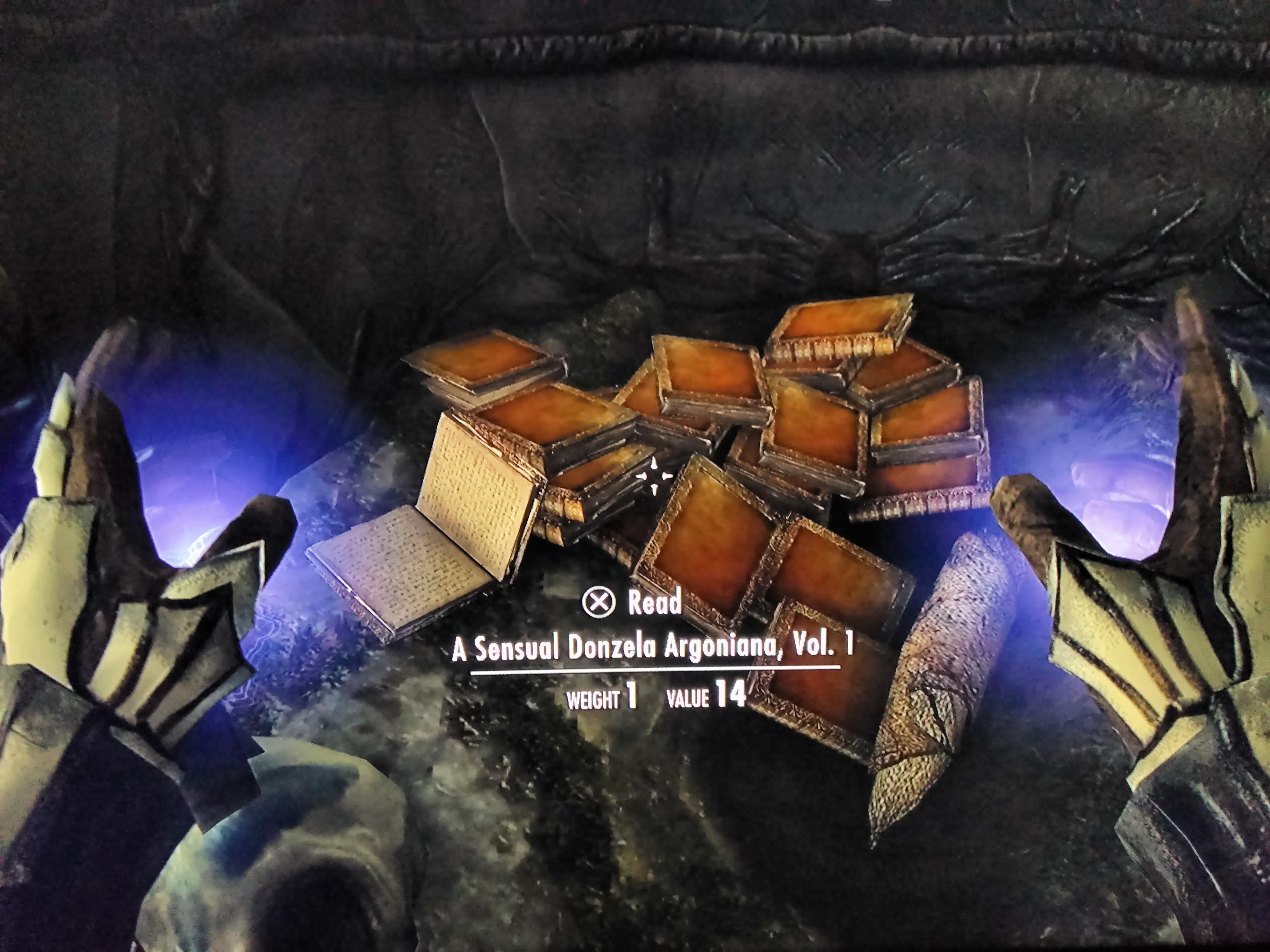 *Exploring a cave in Solstheim *Find a stack of books near the base of