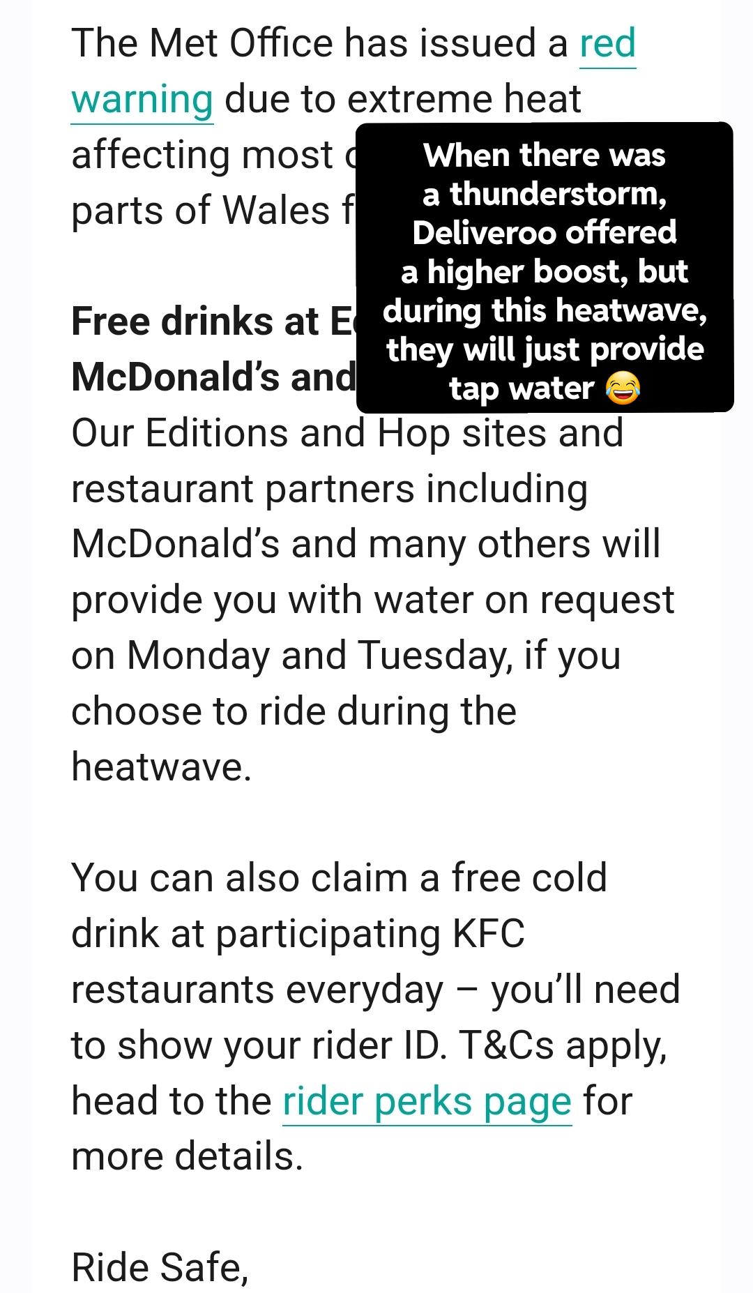 Heatwave and Freebies r/deliveroos