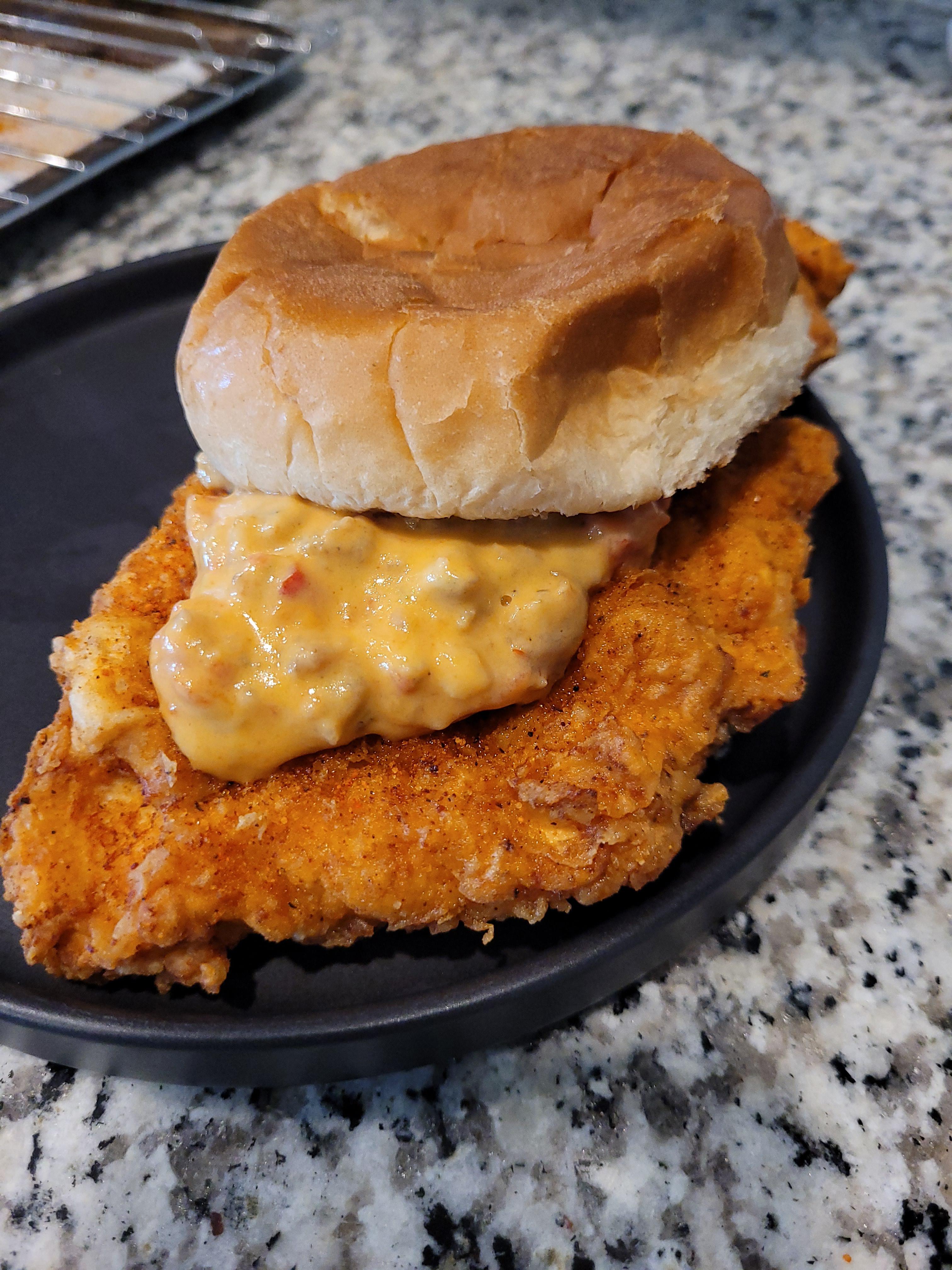 [Homemade] fried chicken sandwiches with spicy queso r/food