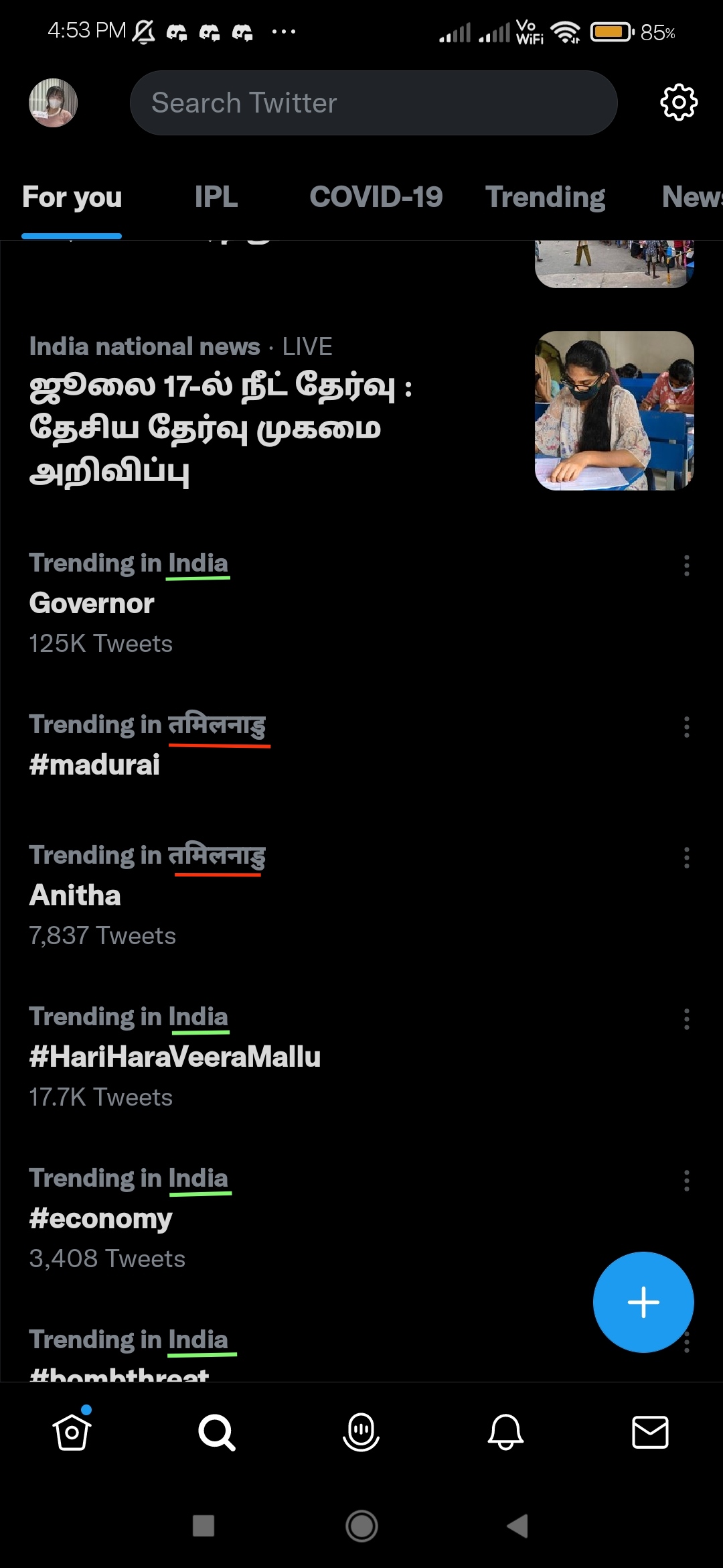 Why is "Tamil Nadu" is written in Hindi on Twitter but "India" is