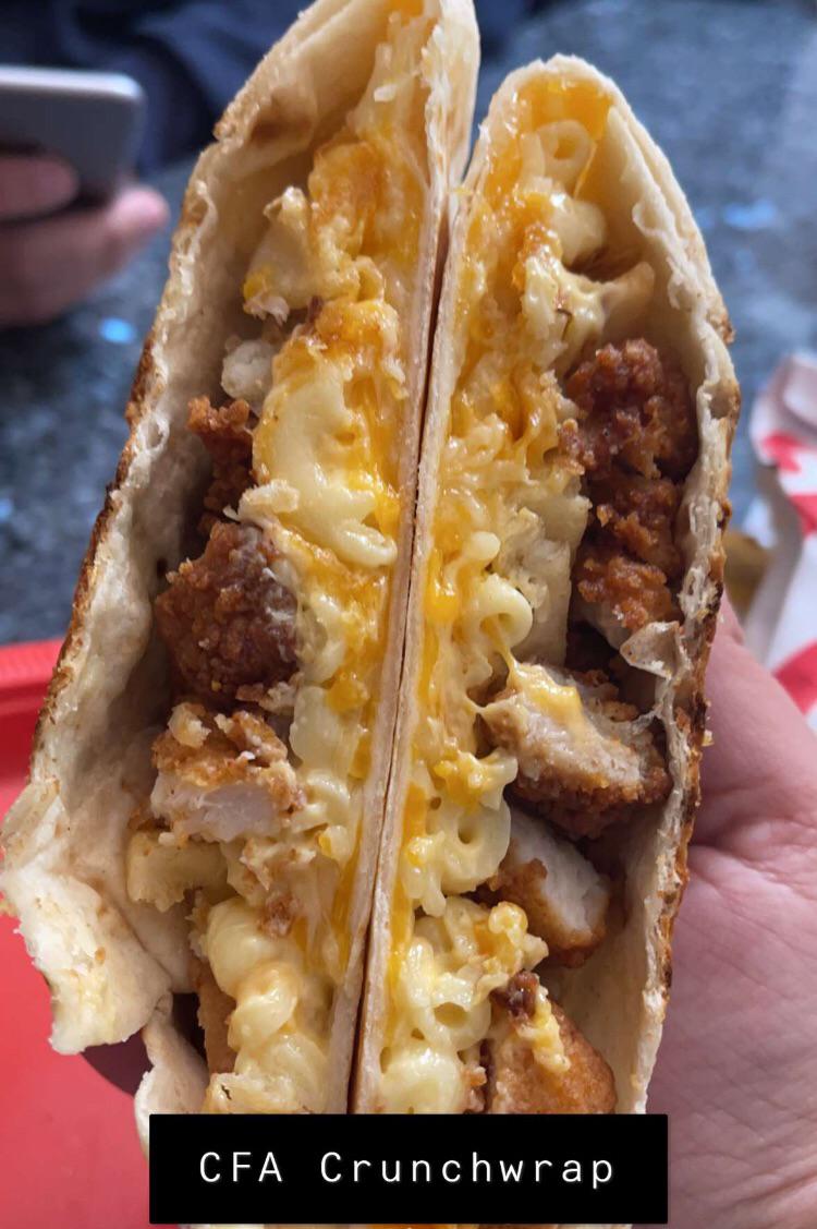 Created a ChickFilA crunch wrap. Nuggets, Mac and cheese, fries and