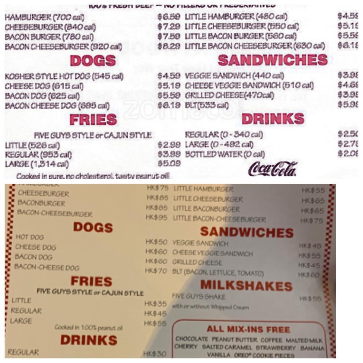 Five Guys USA vs HKG r/HongKong