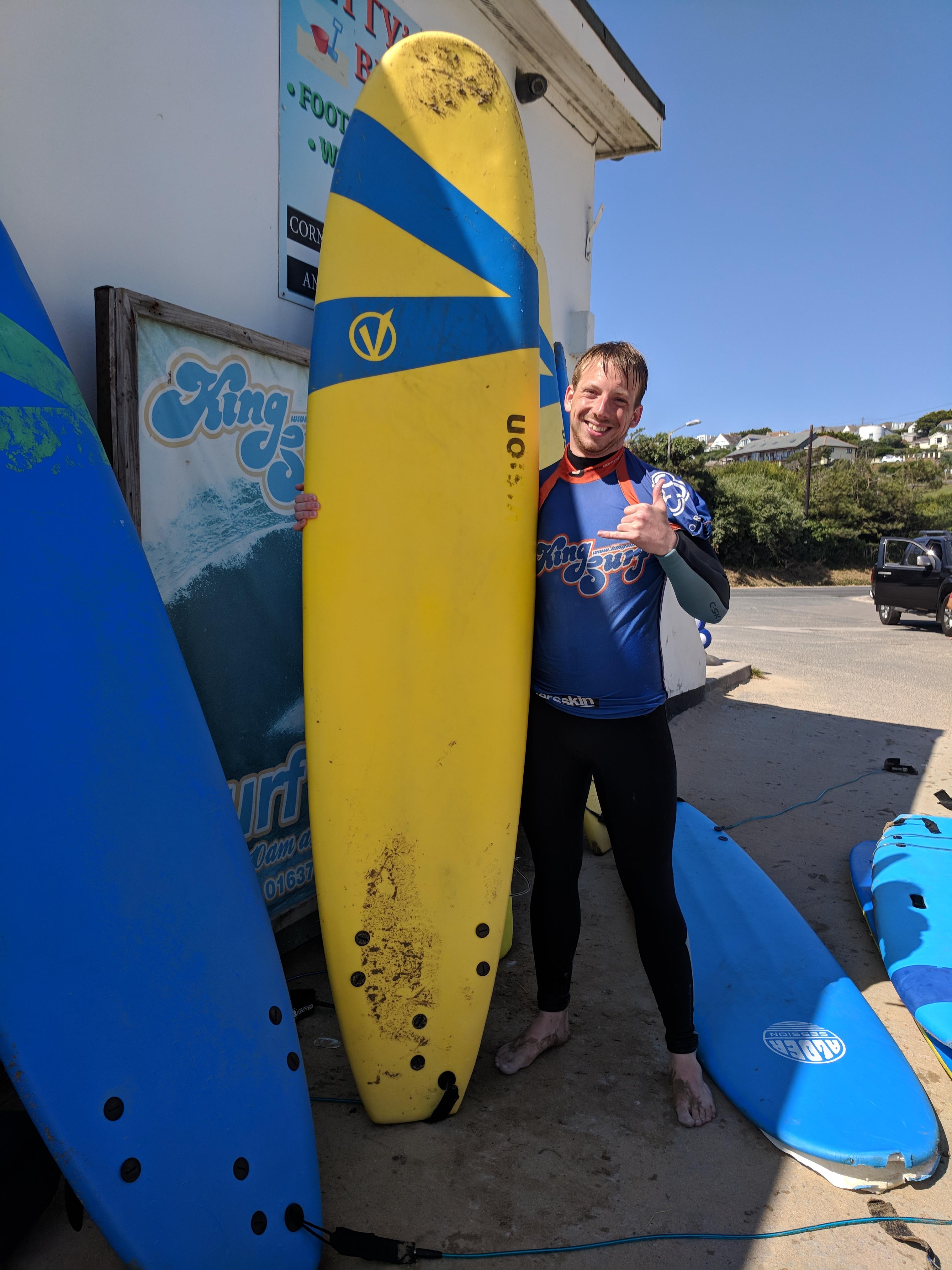Me, after I finished my first surfing experience, a five day course in