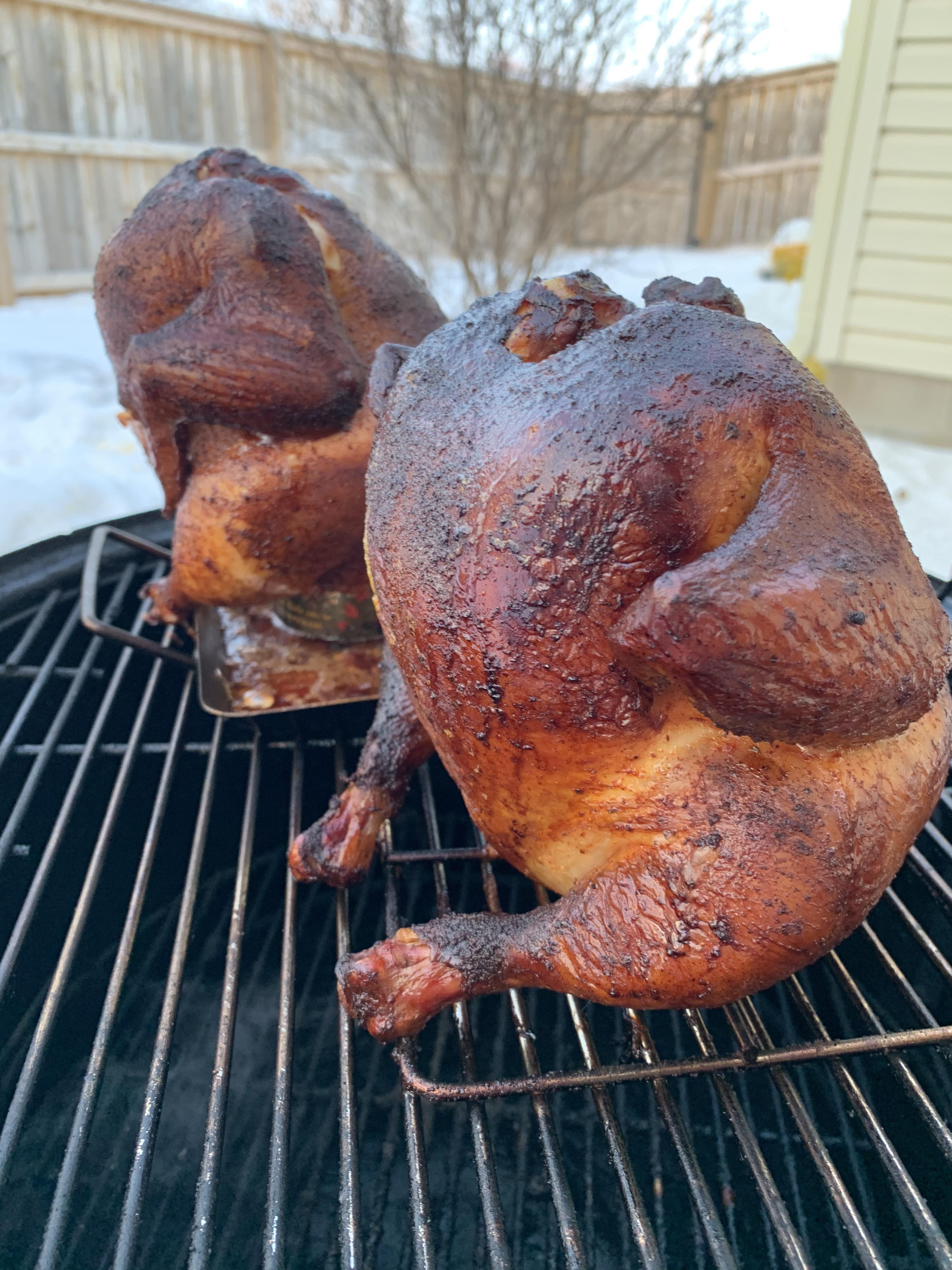 [Homemade] Beer can chickens on the smoker. r/food