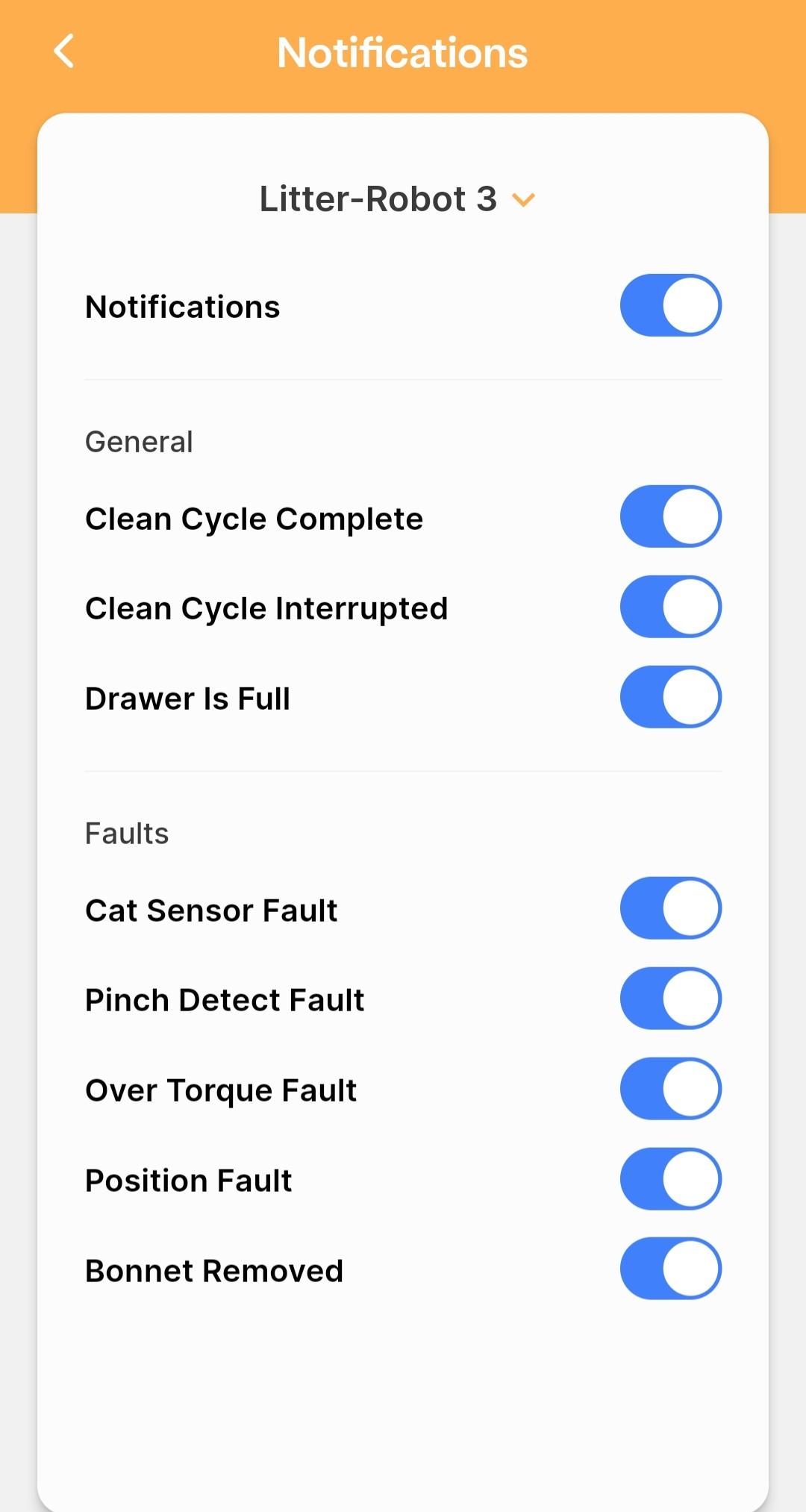 Whisker app updated, notification settings available again! r/litterrobot