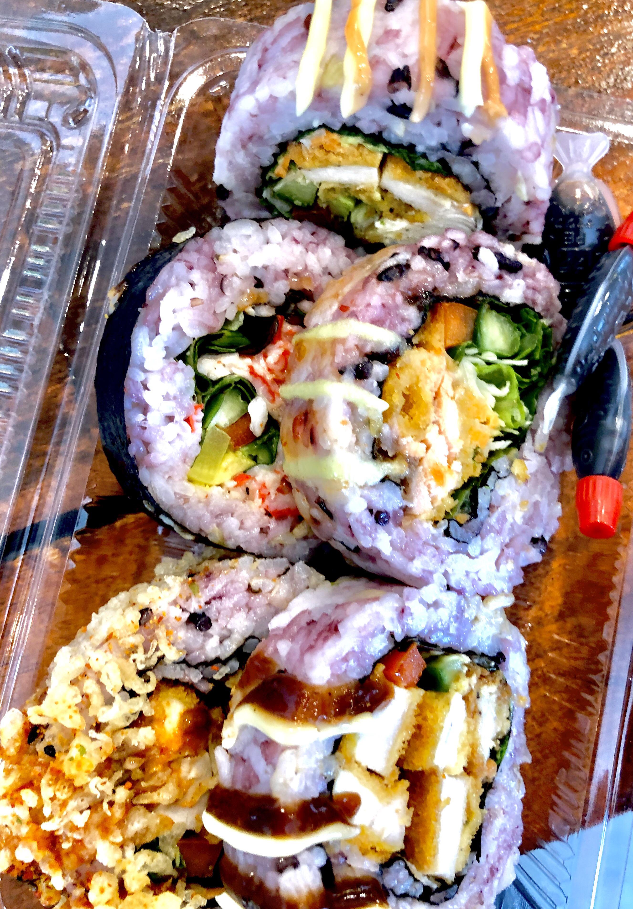 An interesting take on sushi with some unique tastes and fillings. r