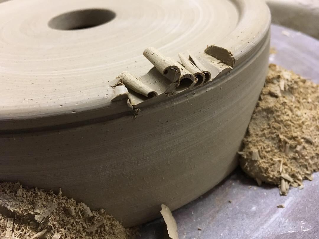 Cutting some feet into the low profile Bonsai pot. Also finishing up