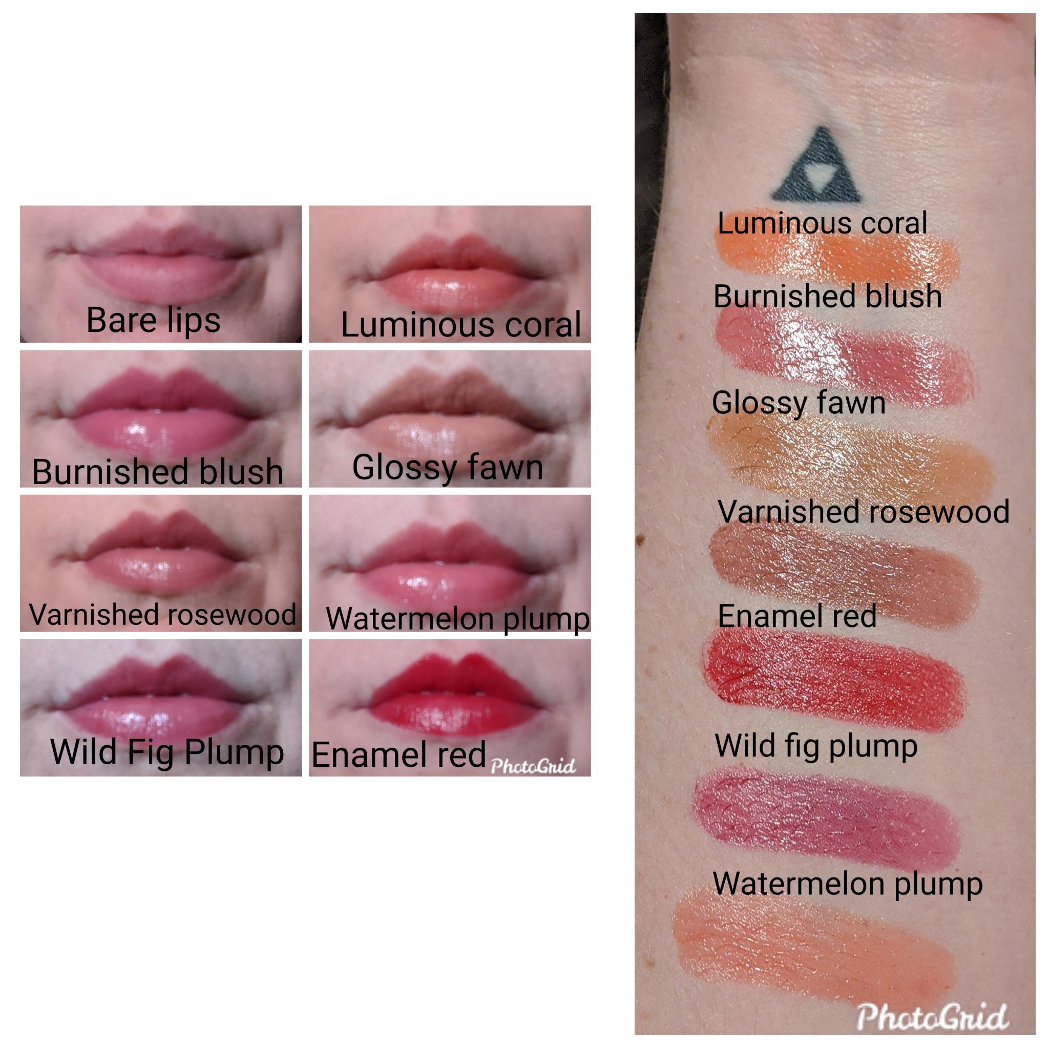 L'Oreal Colour Riche Shine and Plump Swatches, on arm and lips. r