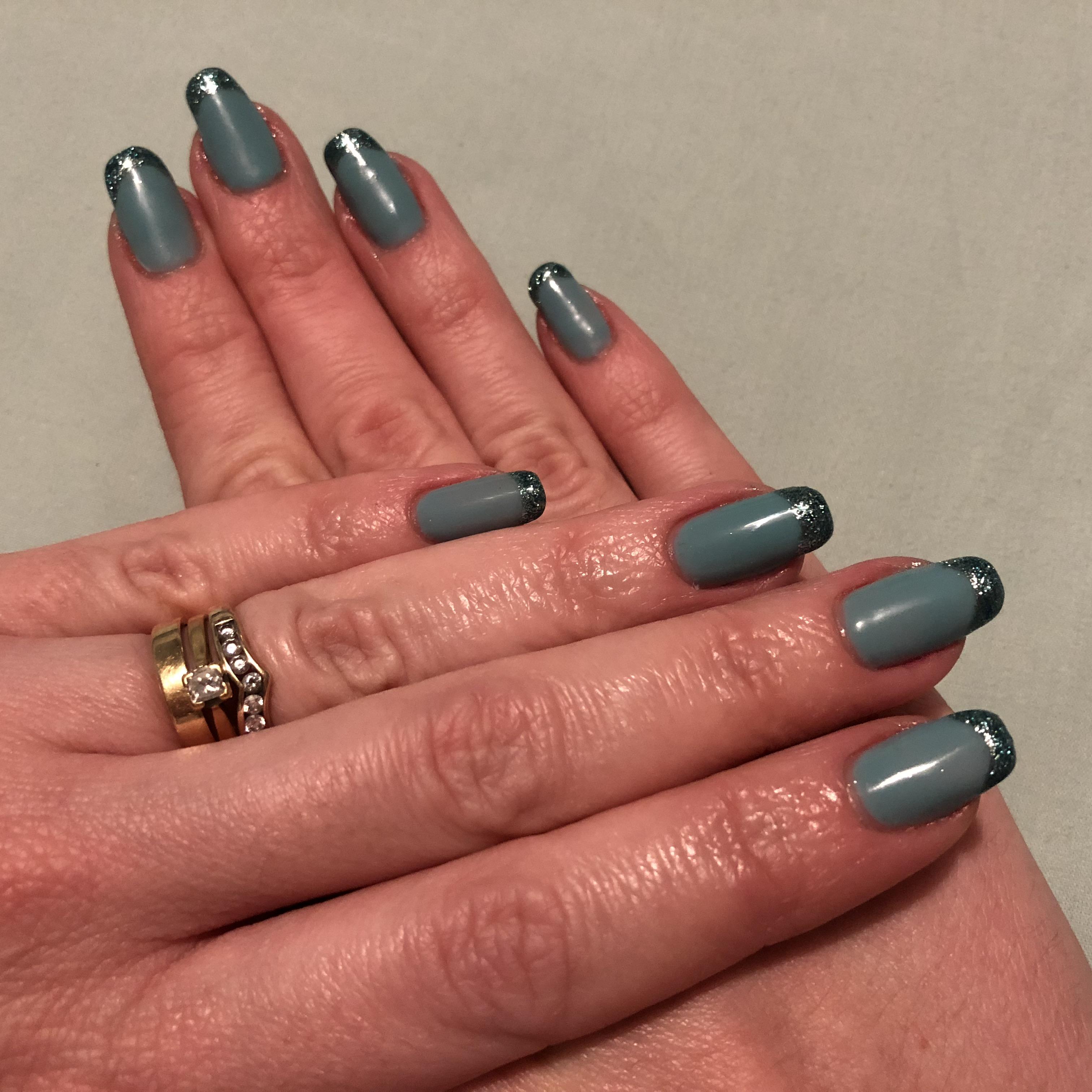 First attempt at French tips. I didn't have the right tools, so, not