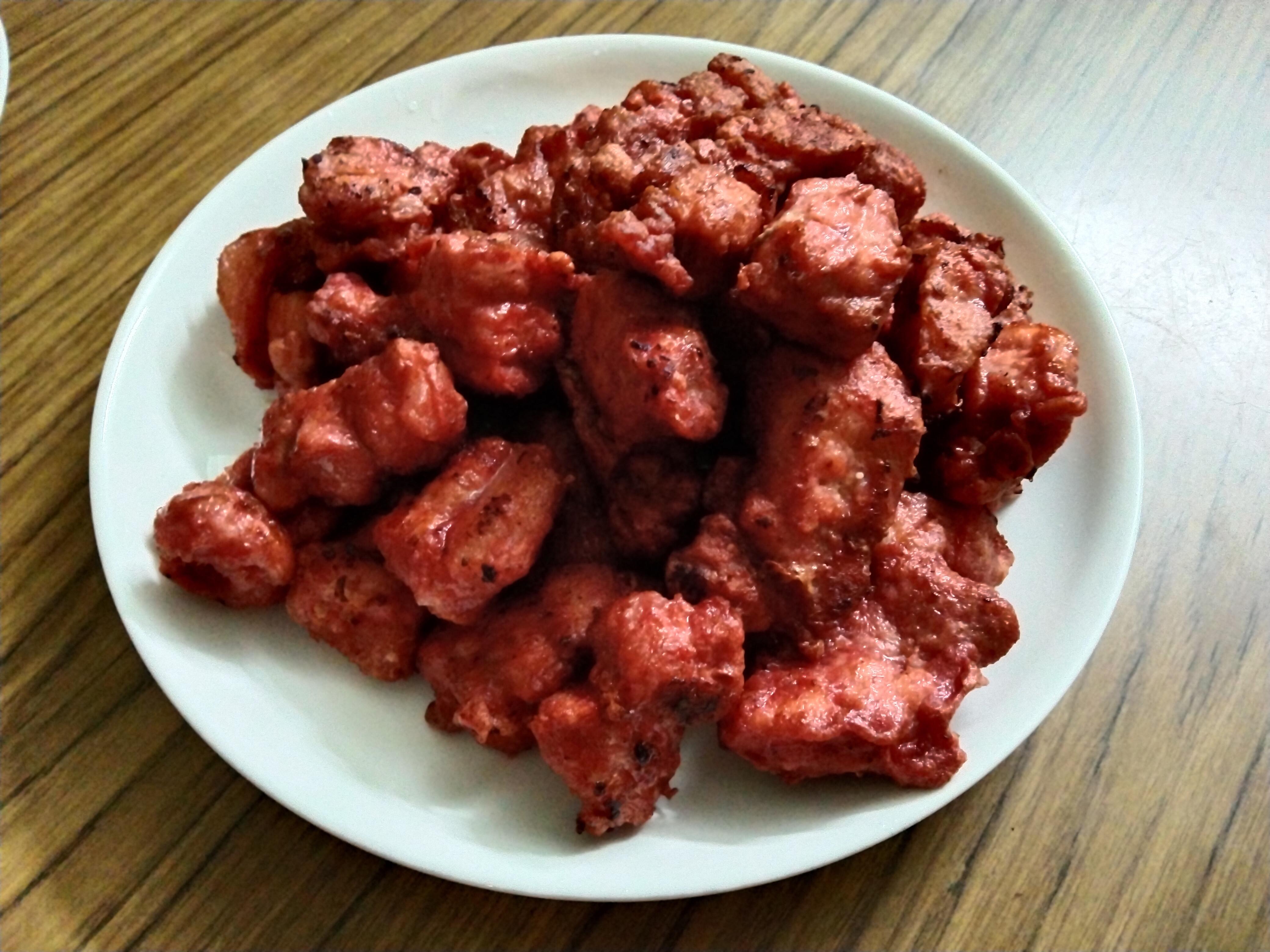 Dinner Hakka char yuk aka fried pork belly with red fermented beancurd