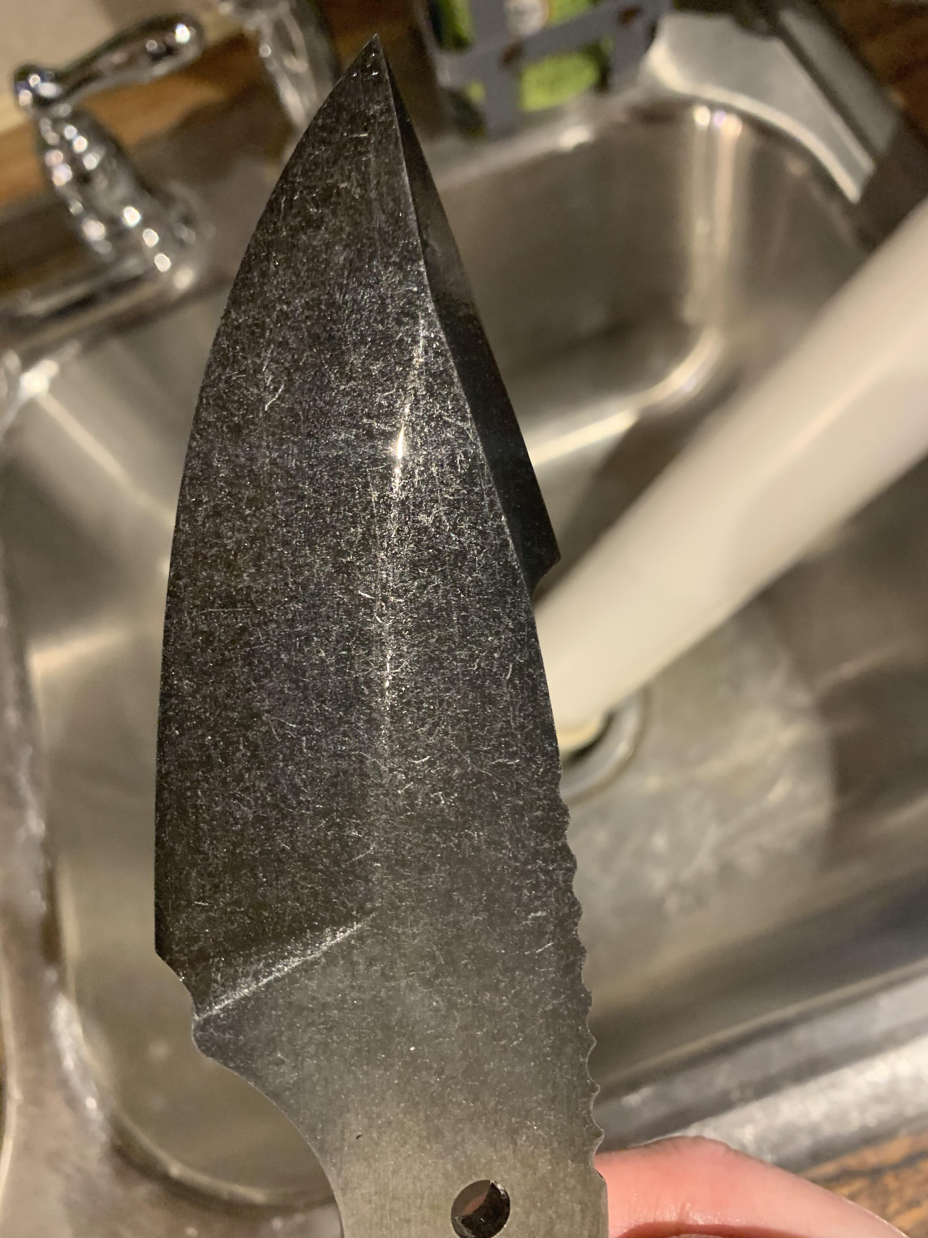 First attempt at a stonewash finish r/knifemaking