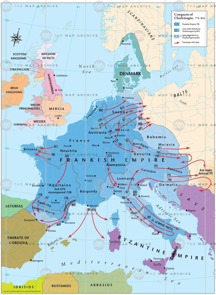 Map of Europe during the conquests of Charlemagne r/MapPorn