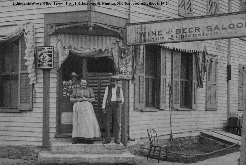 Outside the "Lichtenstein Wine & Beer Saloon" at Front & Sycamore Sts
