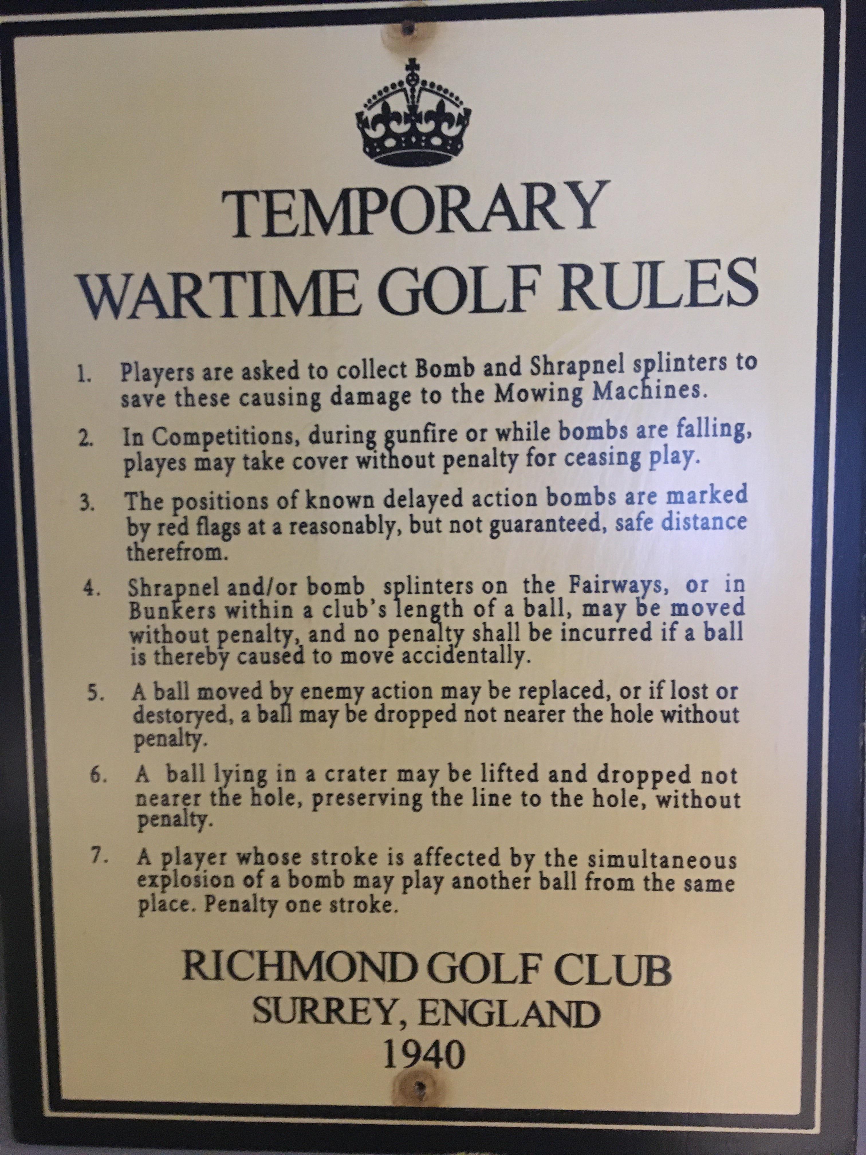 The temporary wartime golf rules in Britain for WW2 r/mildlyinteresting