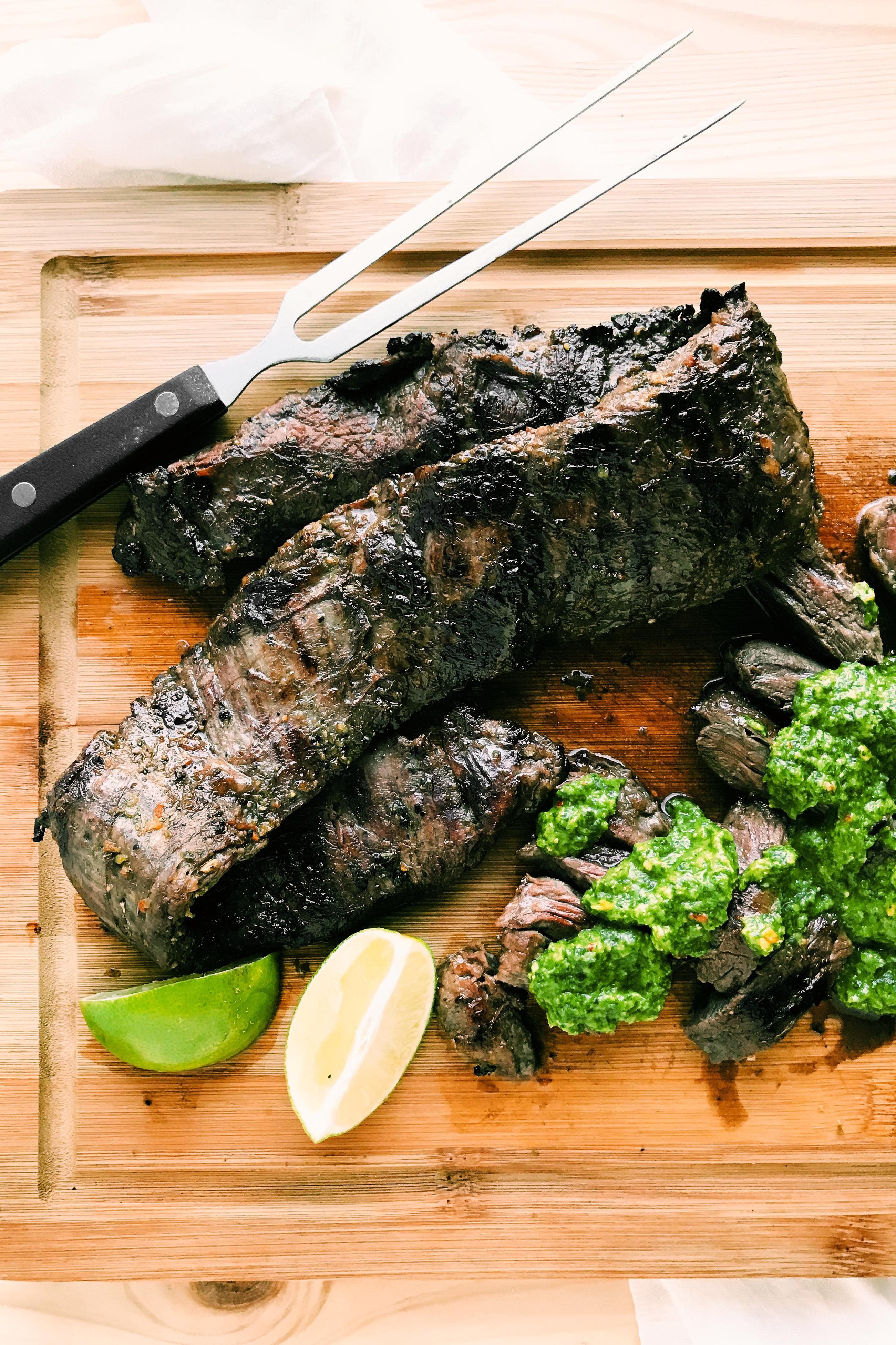 Grilled Skirt Steak with Avocado Chimichurri Sauce r/Keto_Food