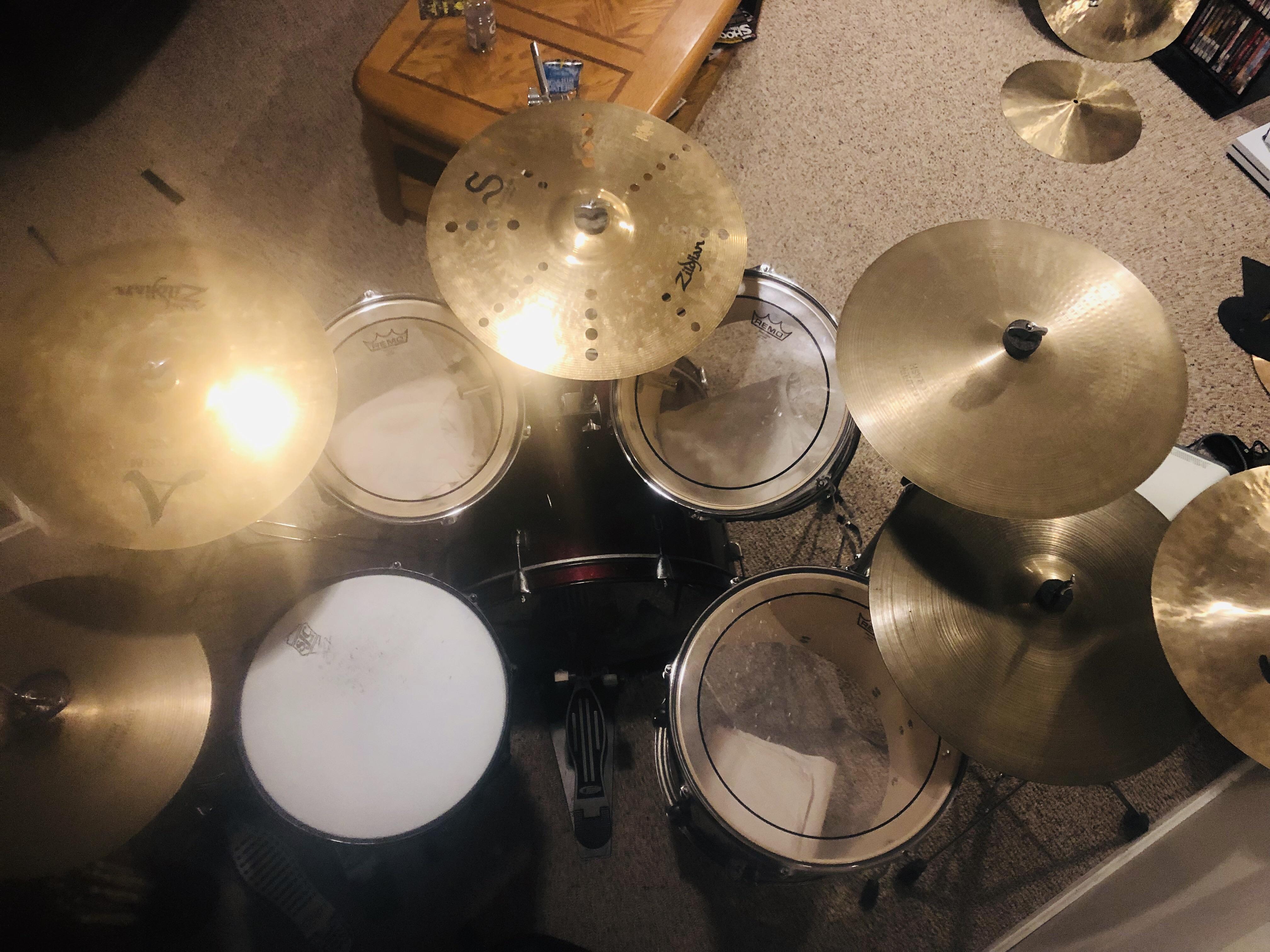 My incredibly lovely kit with a new Josh Dun snare drum, new Remo