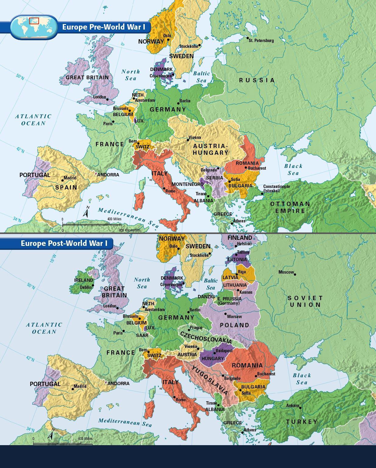 Europe BEFORE and AFTER WW1 r/MapPorn