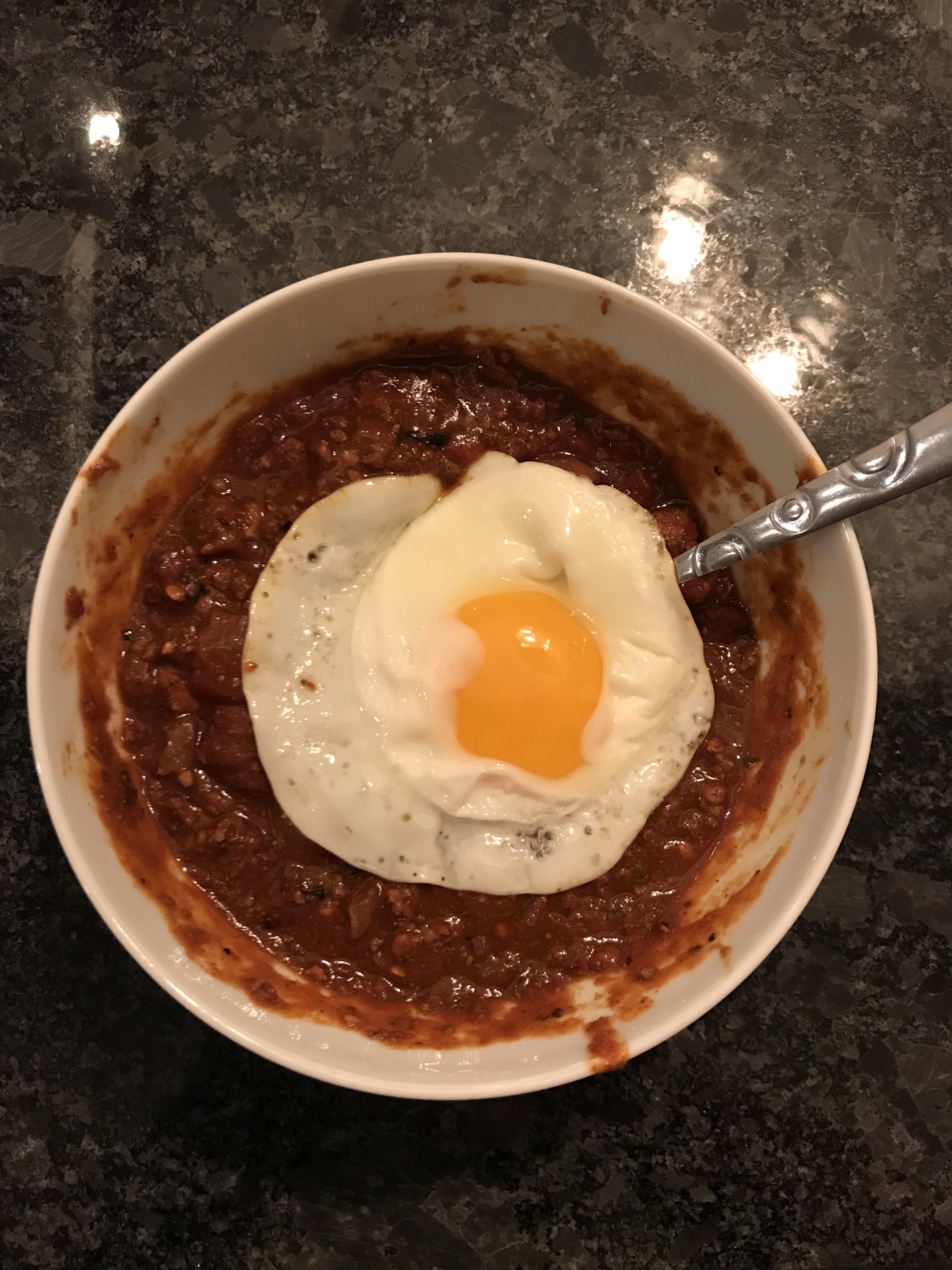 Homemade Ghost Pepper Chili with an egg r/PutAnEggOnIt