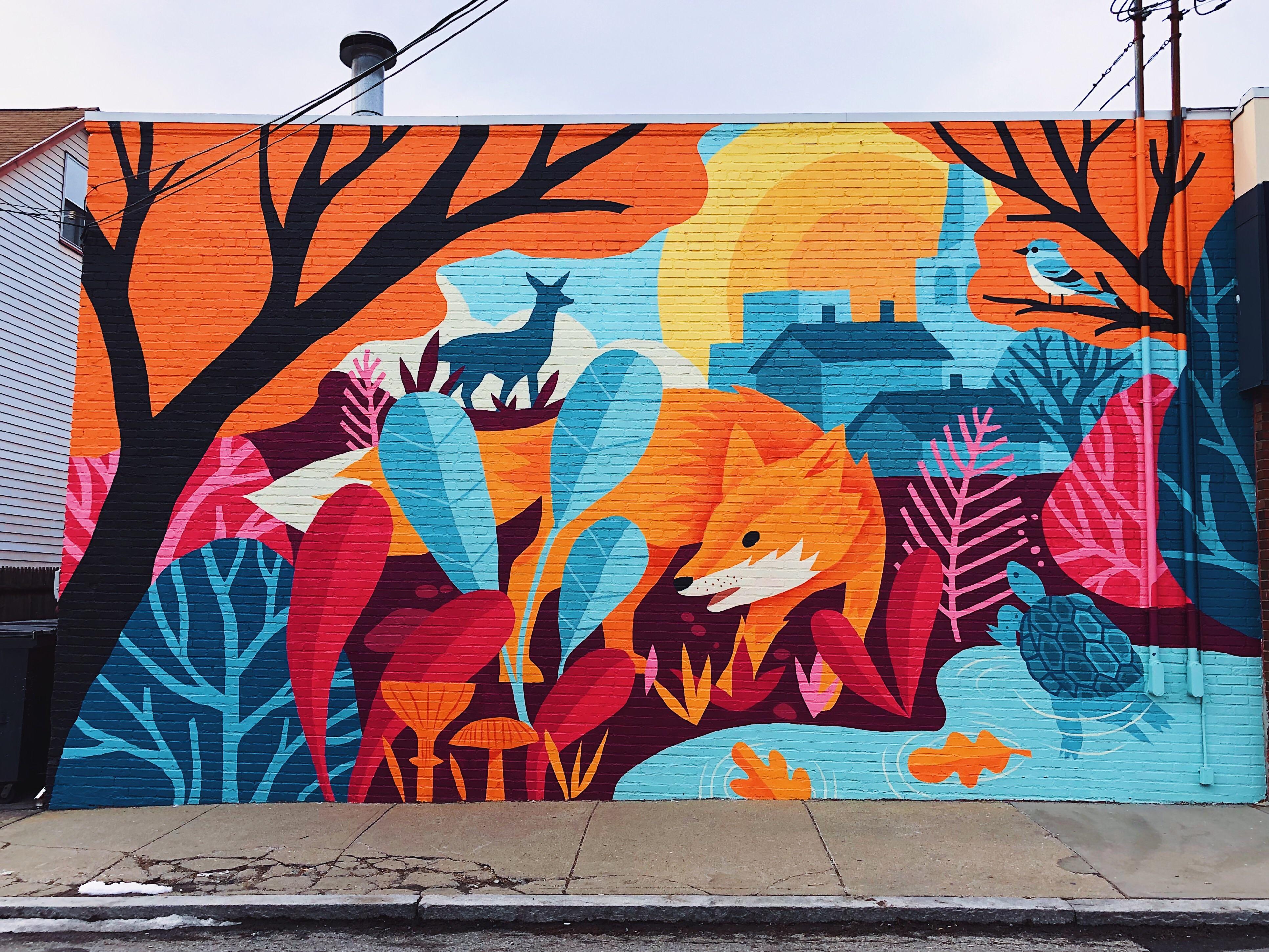 Street art in Arlington, MA foxes