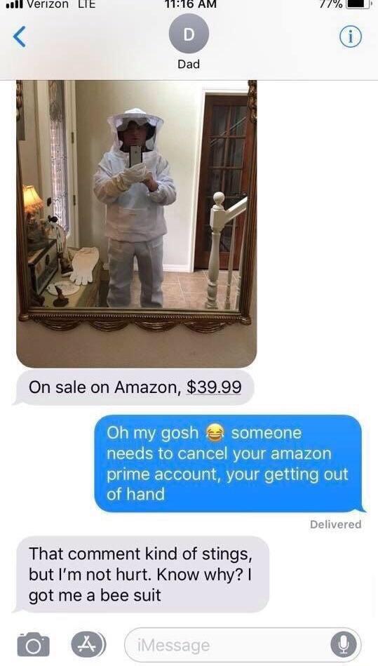 Dad buying a bee suit Badfaketexts