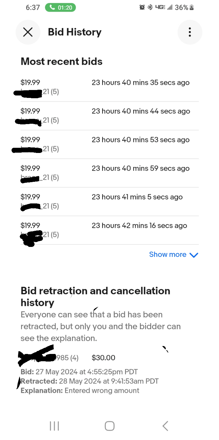 Ebay bid scam? Buyer messages and retracted bids 2 days before auction