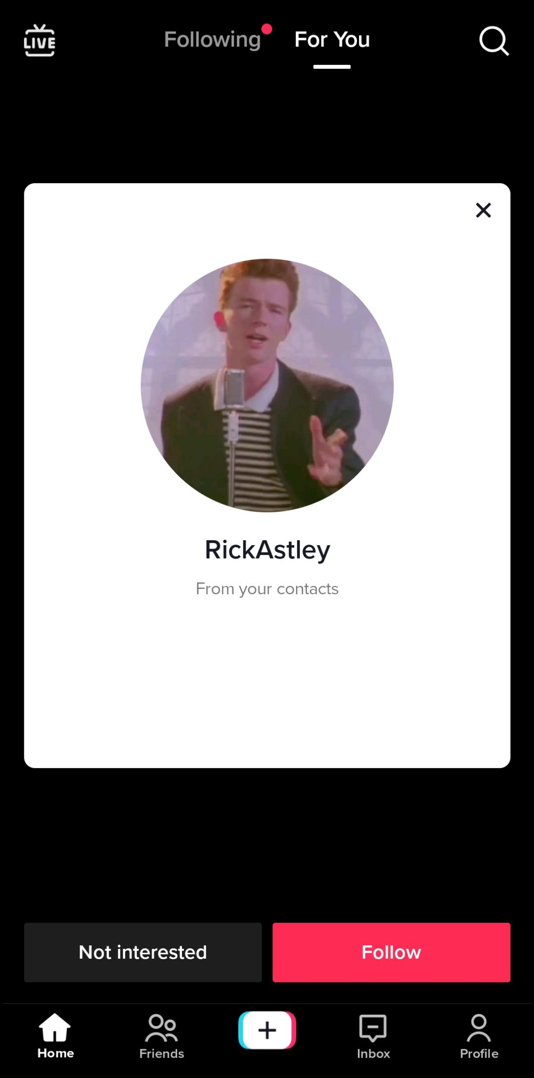 RickRolled by tiktok itself r/rickroll
