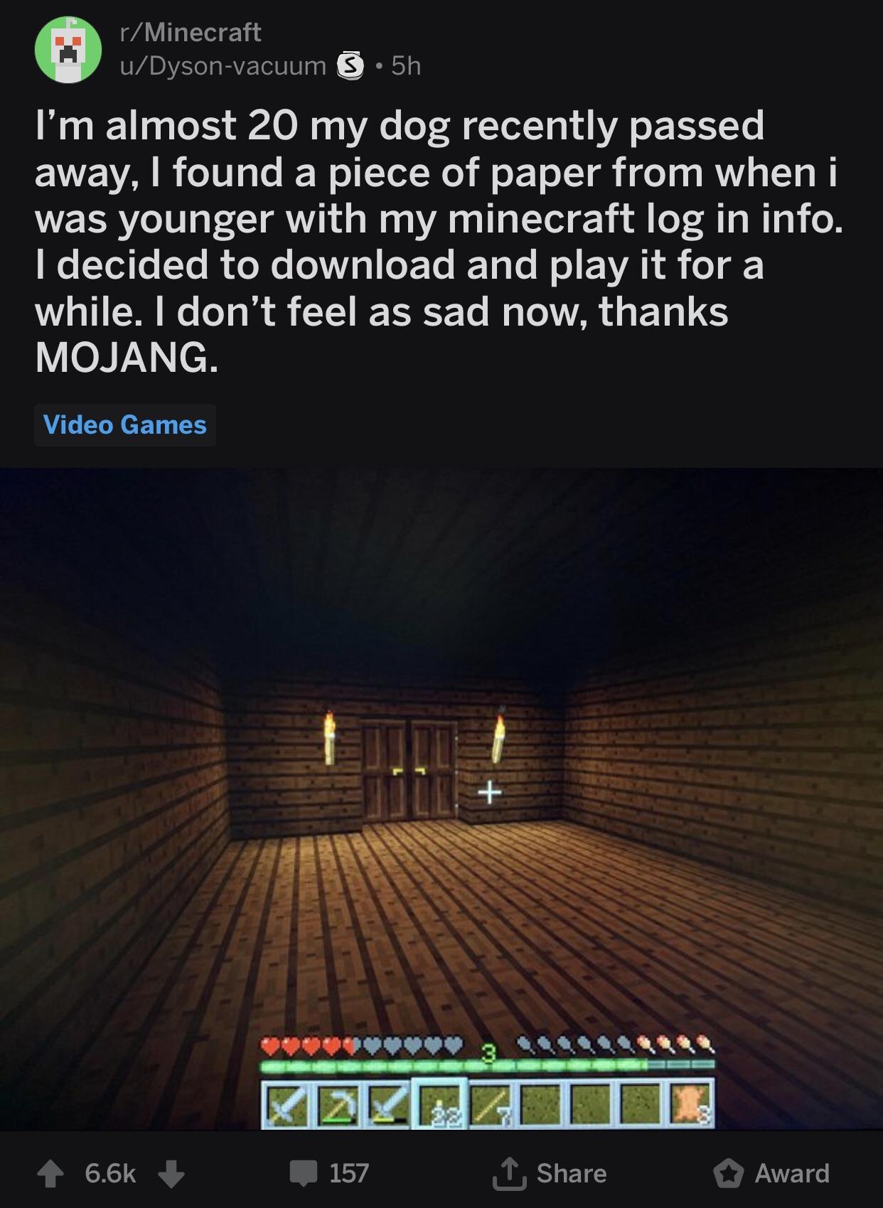 my dog died. Minecraft. r/Gamingcirclejerk