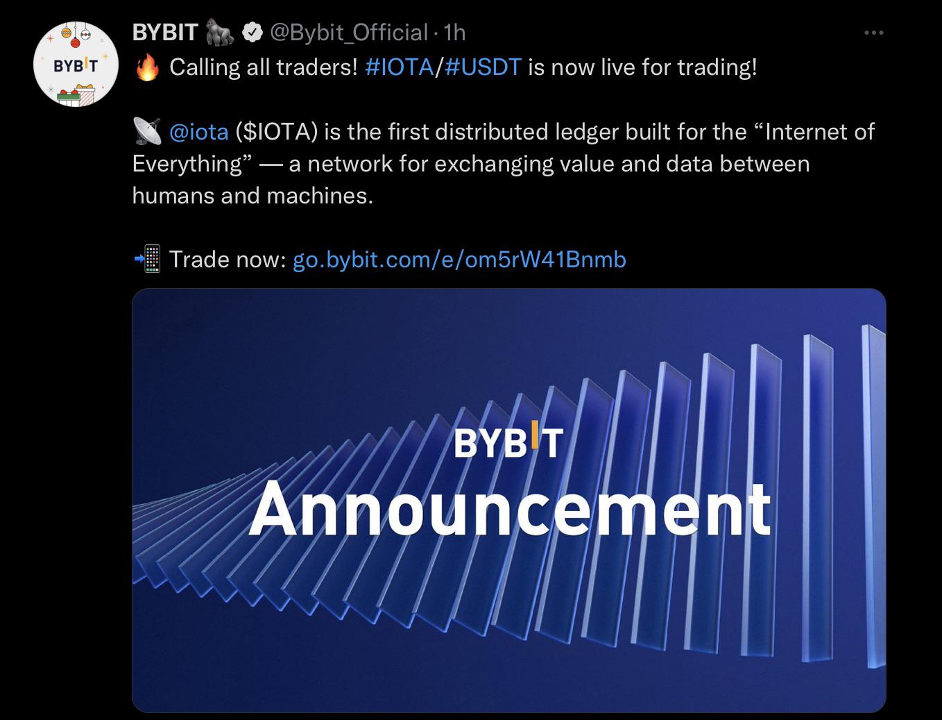 IOTA gets listed on BYBIT r/IOTAmarkets