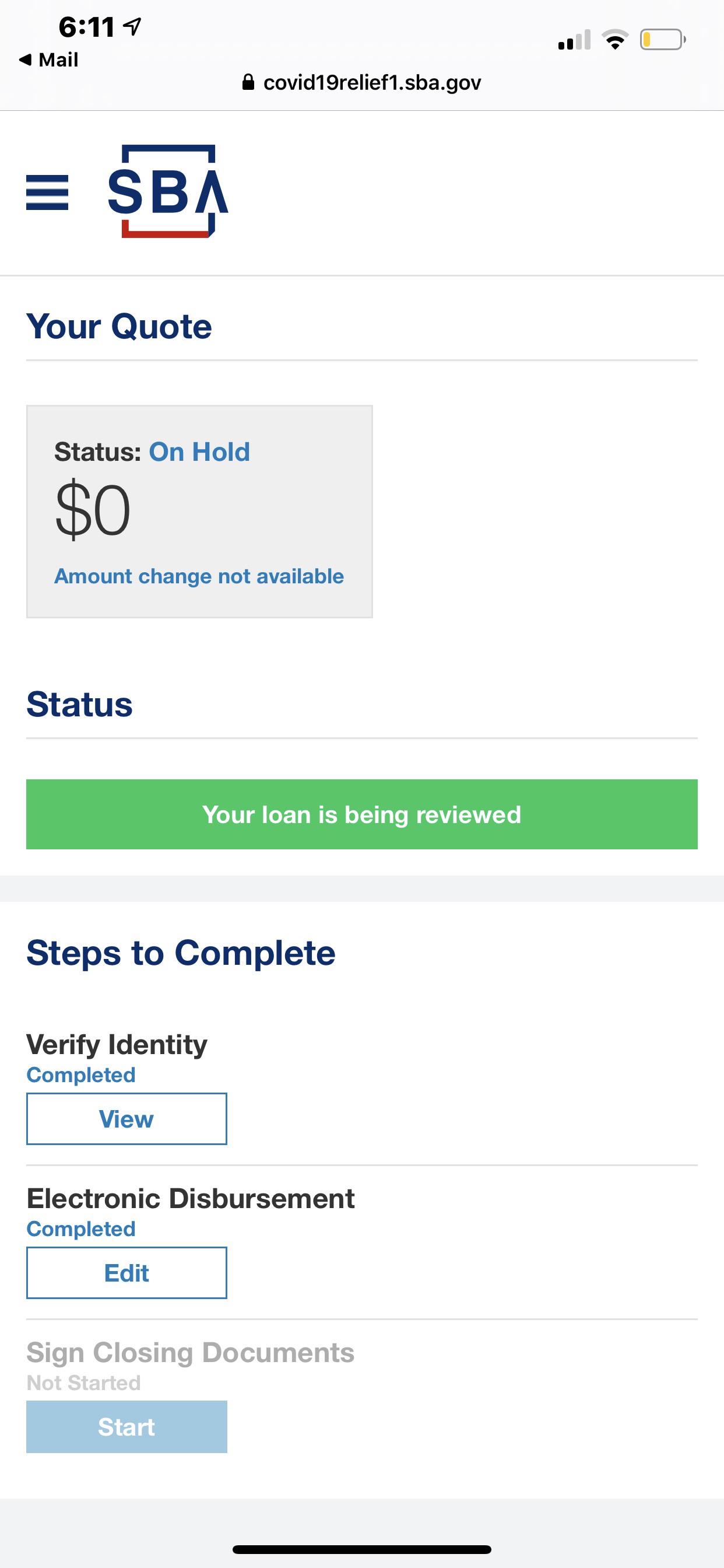 Received Portal Email from SBA for EIDL finally after app submitted on