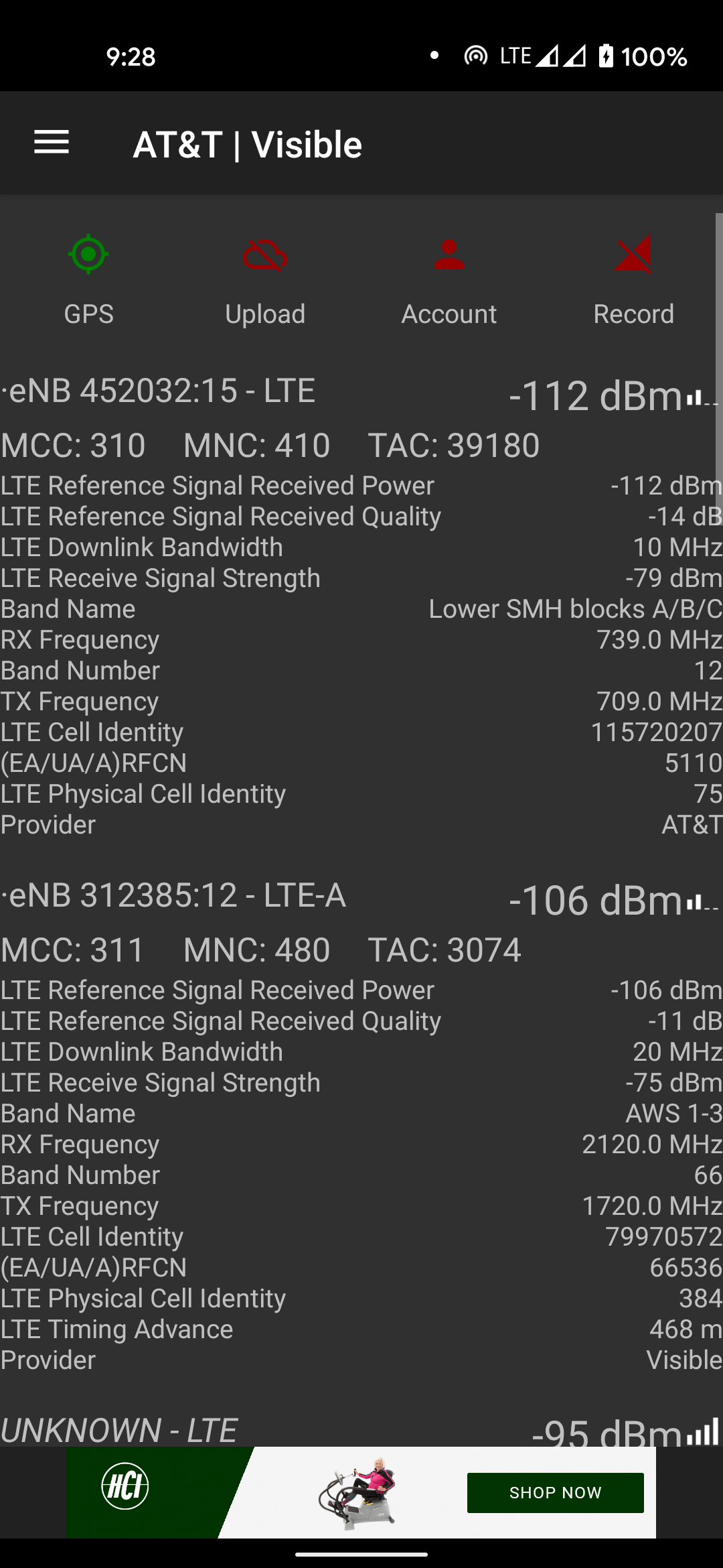 How to get the LTE Timing Advance to show up for AT&T? It shows up for