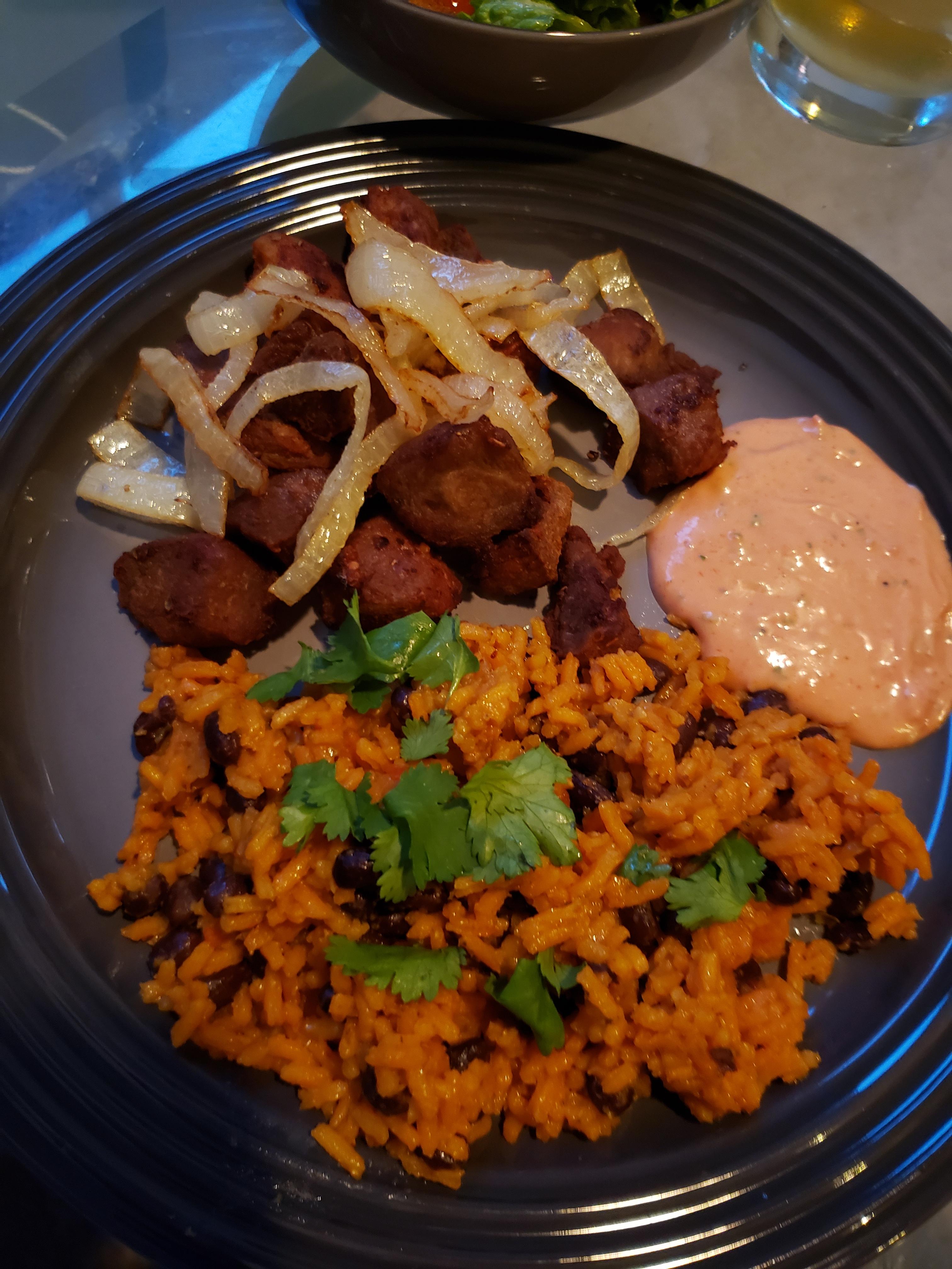 [Homemade] Puerto Rican fried pork chunks with mayoketchup and rice and
