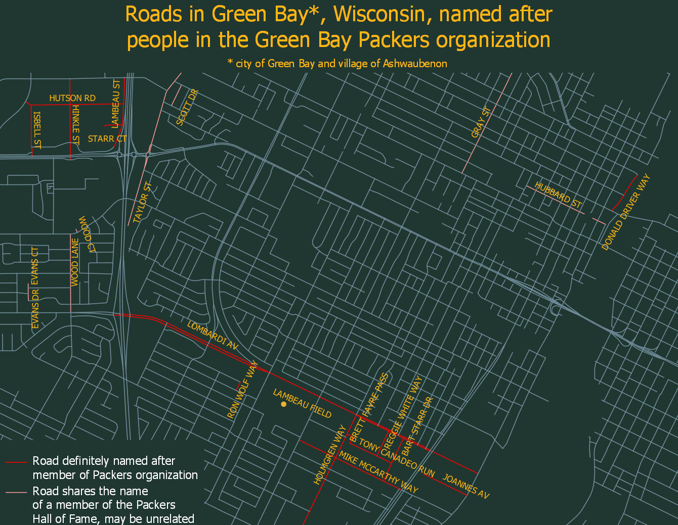 Streets in Green Bay, WI named after members of the Packers