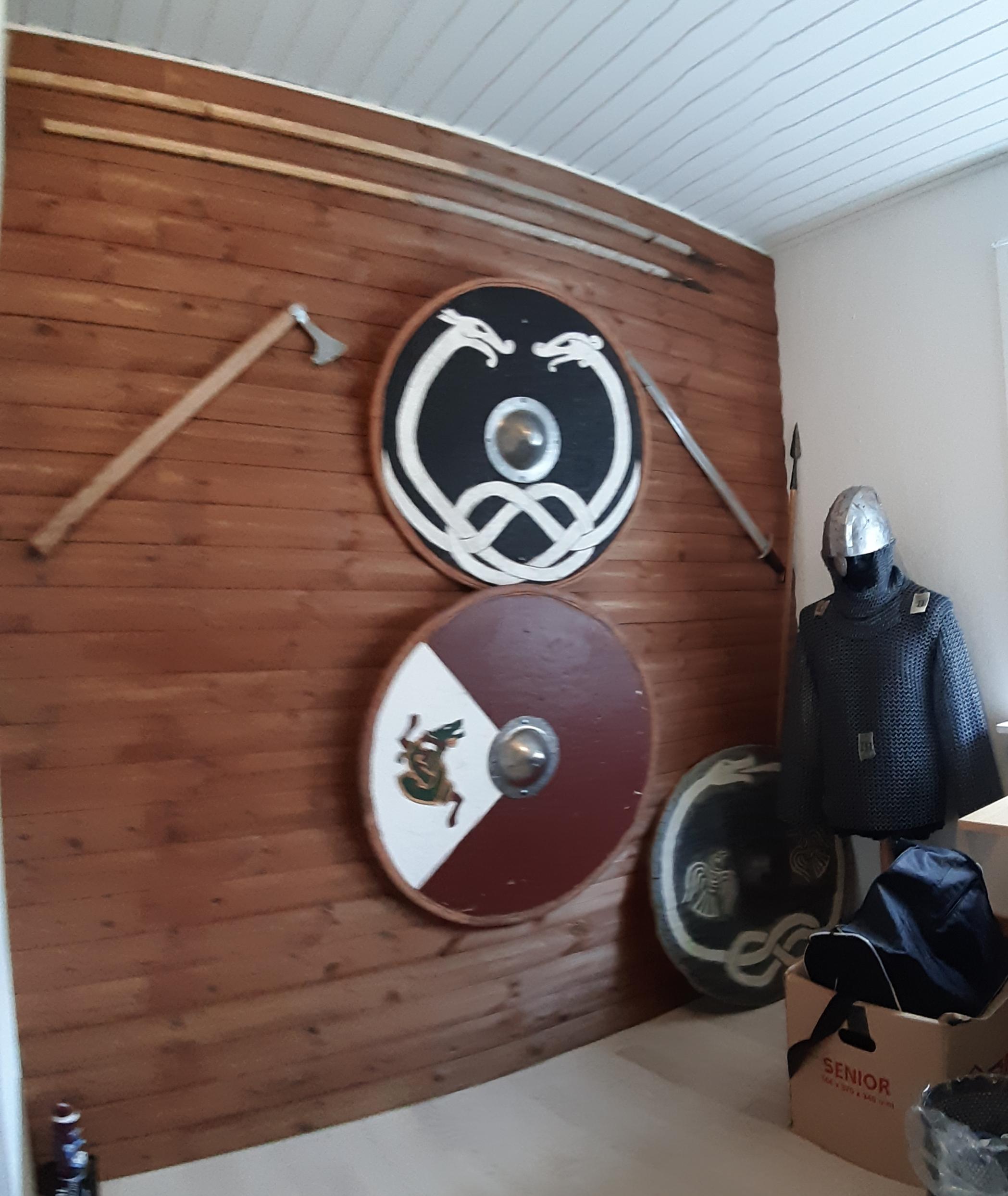 Just thought I'd share my Viking wall in my man cave. r/Norse