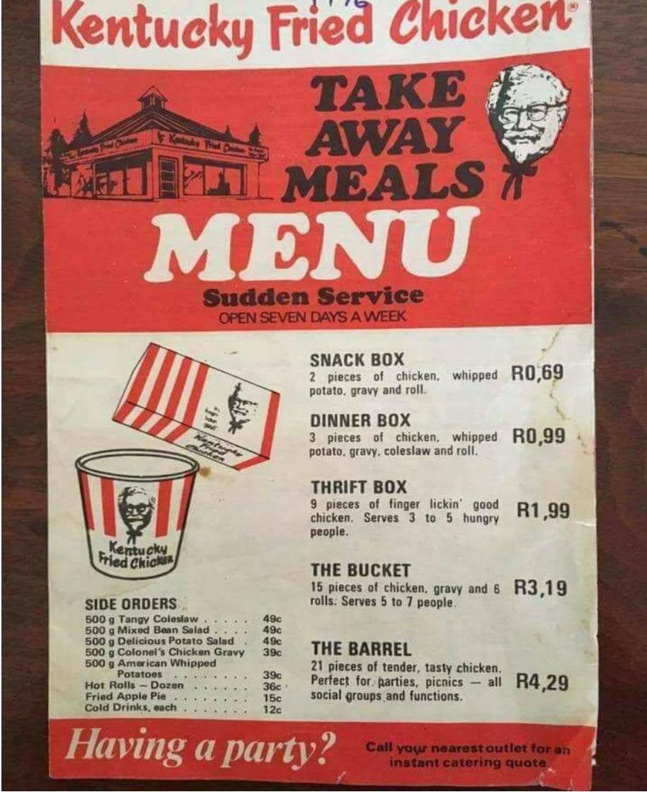 1976 South Africa When KFC was still Kentucky Fried Chicken, but we