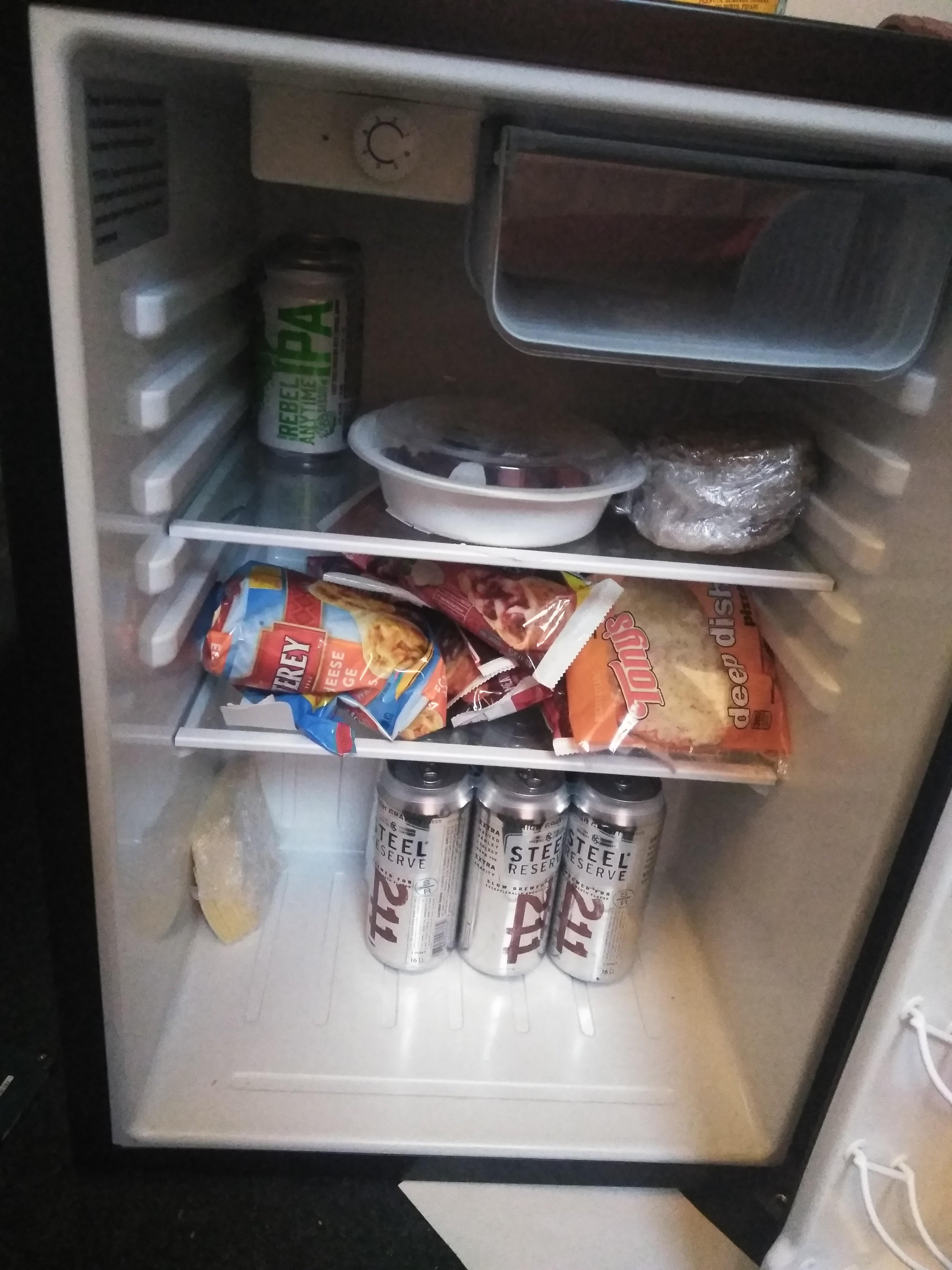 My mini fridge is currently an alter to shitty food porn. r