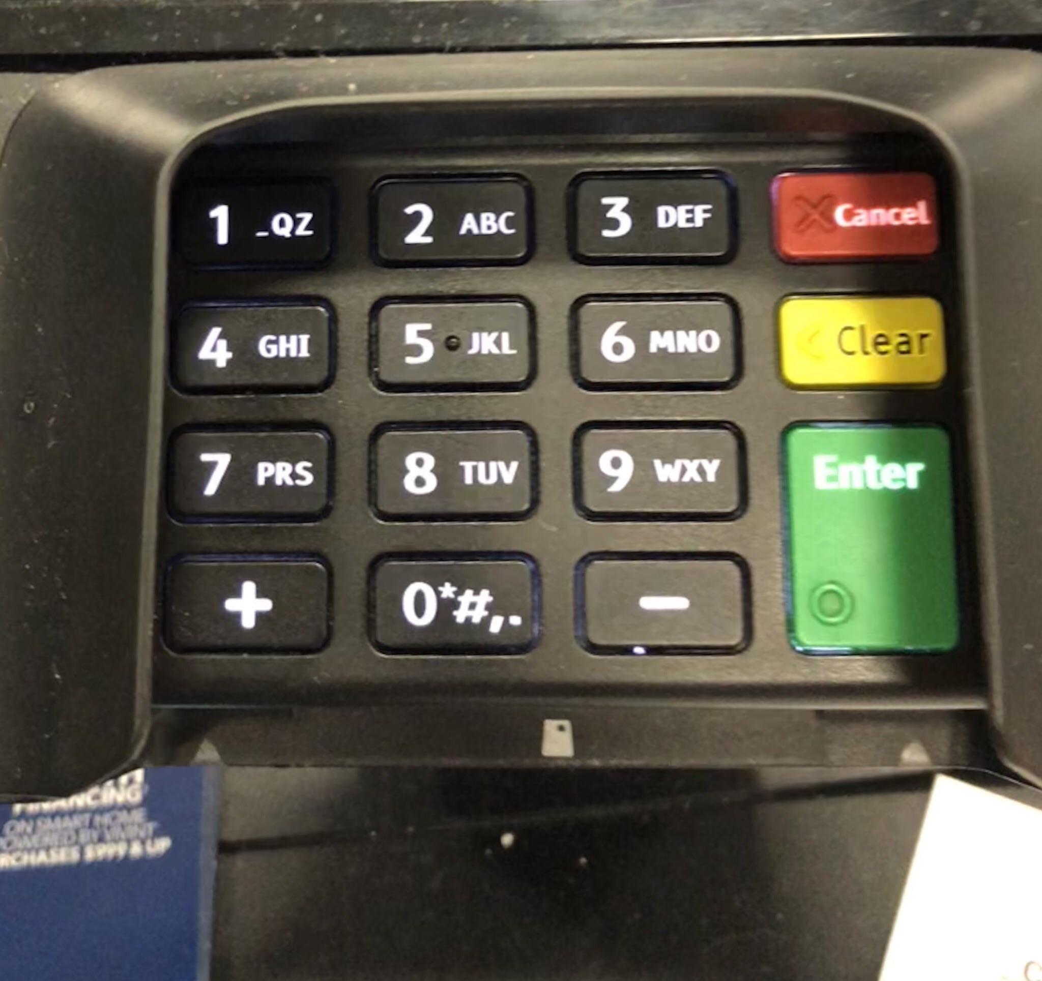 This card reader puts “Q” and “Z” on the 1 key instead of on 7 and 9