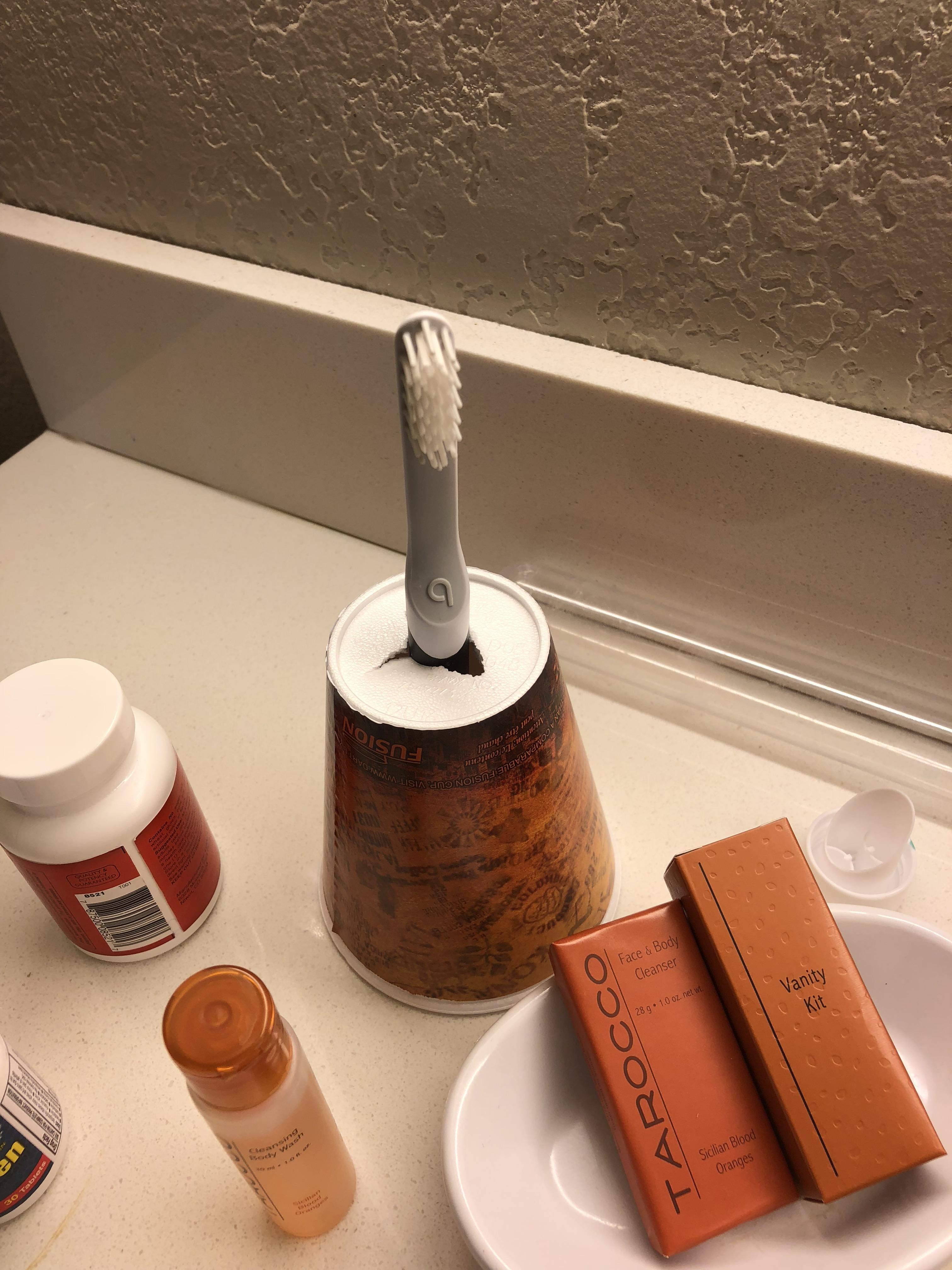 When at a hotel, and you need a place to stash your toothbrush. r