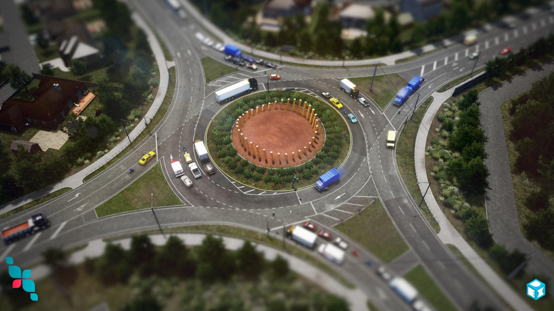 Main Roundabout in Fairytale Keys(turbine roundabout w traffic lights) r/CitiesSkylines