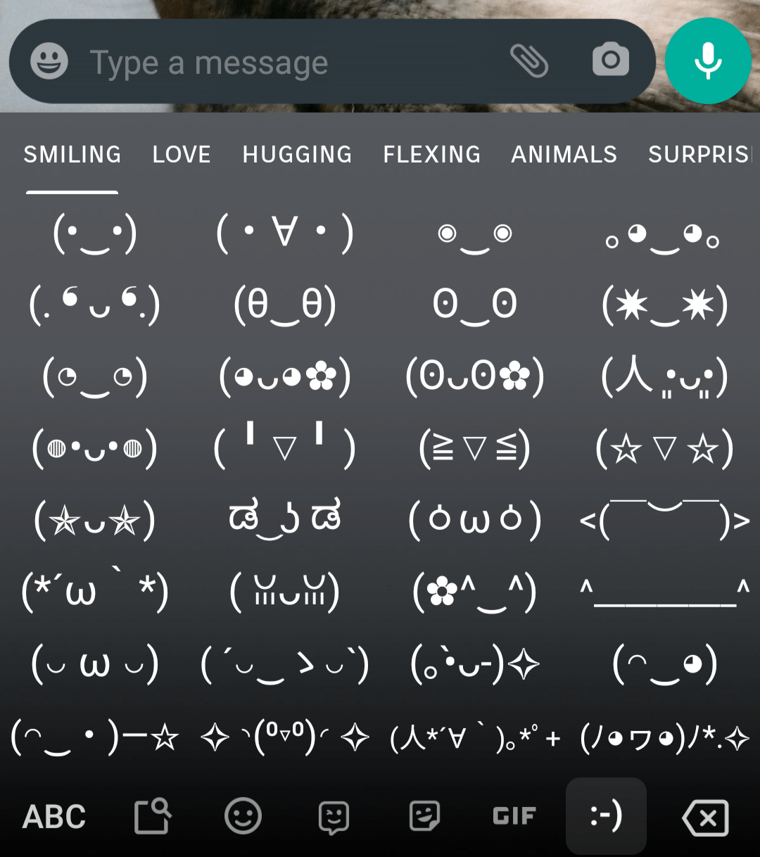 As well as a regular emoji keyboard, my phone has a keyboard for ASCII art mildlyinteresting