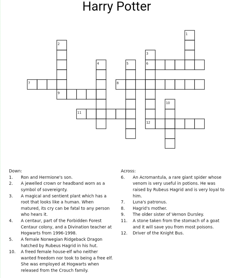Tom Riddle Harry Potter Crossword DLEIREQ