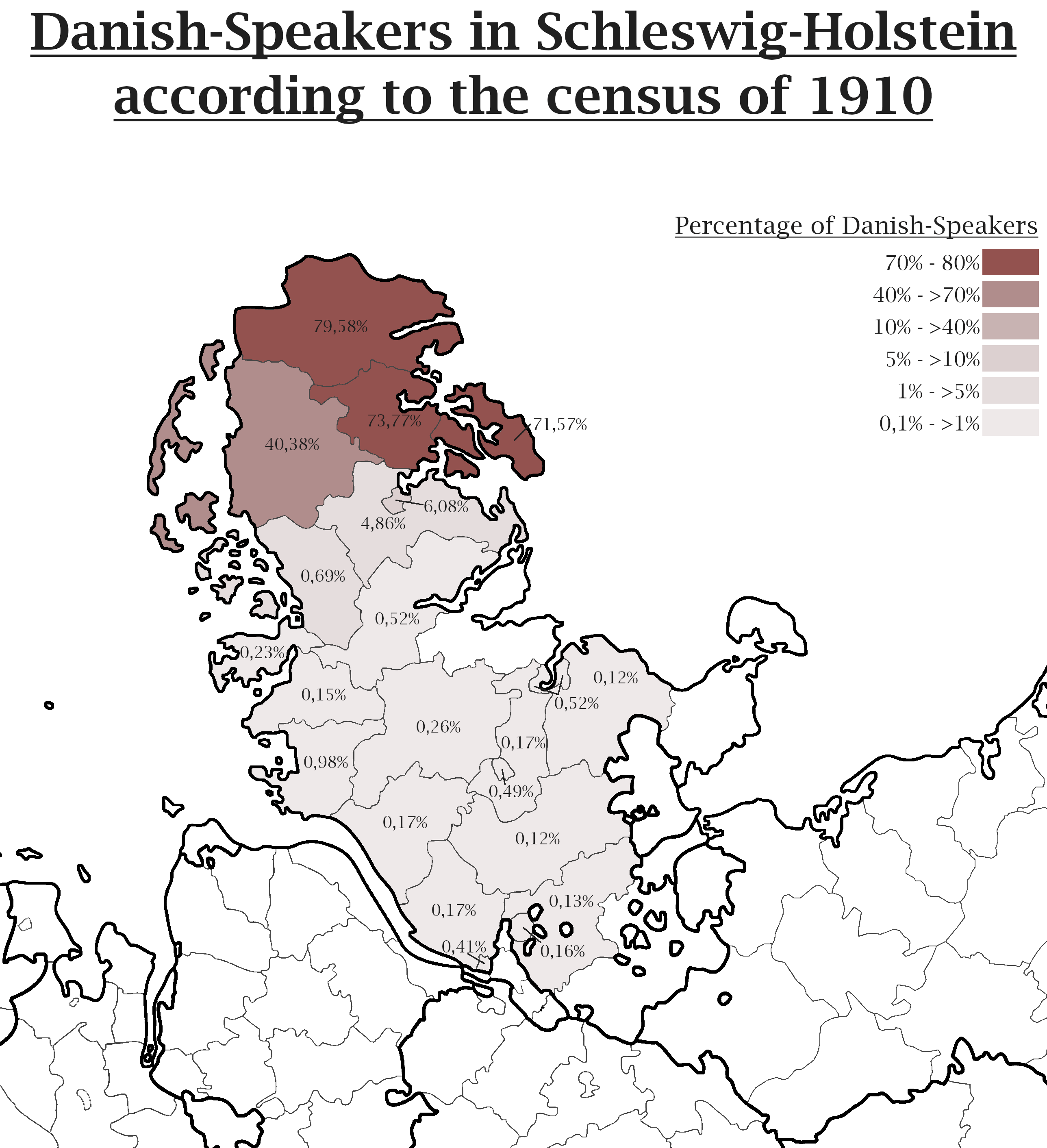 DanishSpeakers in SchleswigHolstein according to Census Data from 1910 r/MapPorn