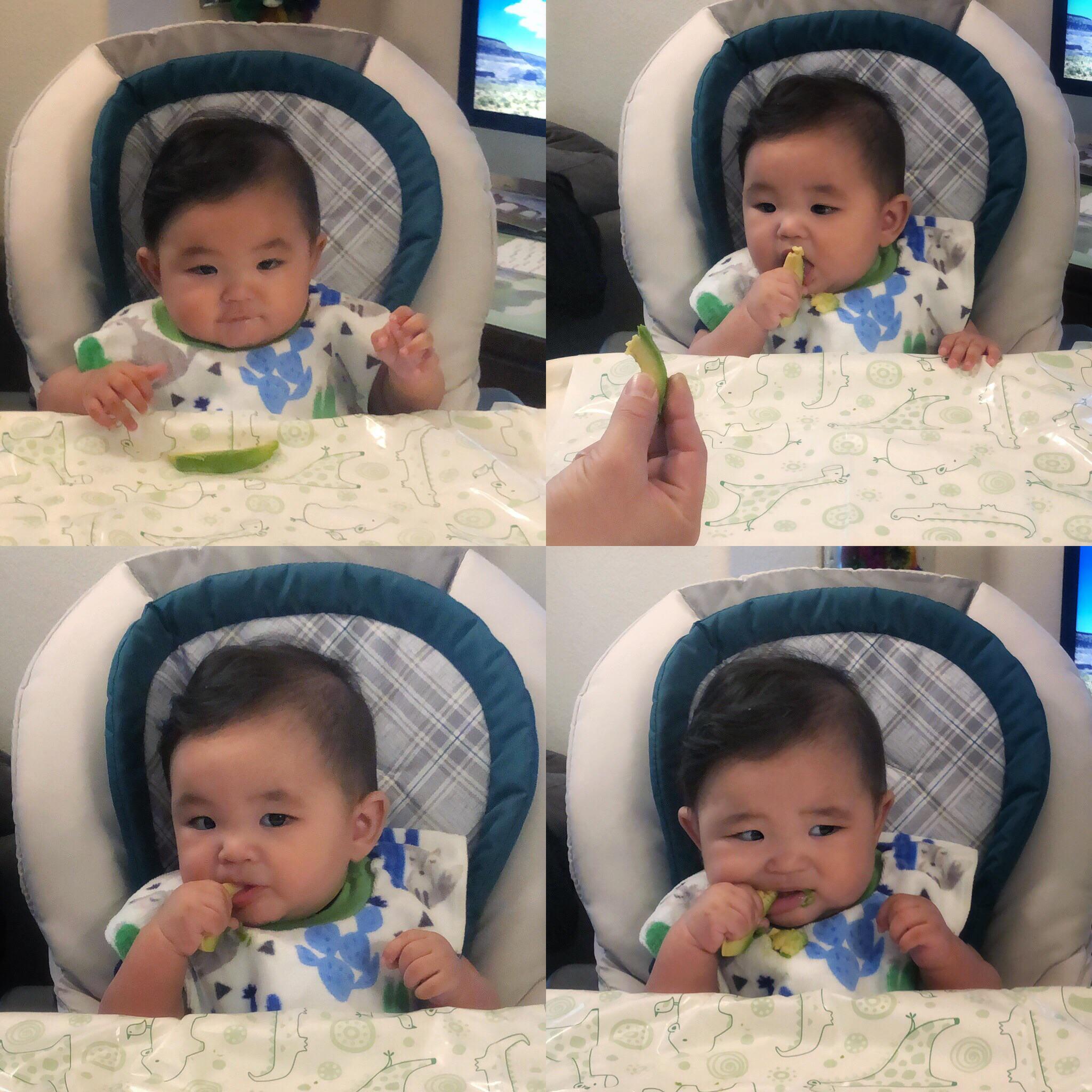 Well, here it is. Baby’s very 1st food. He gnawed on it, gagged a few