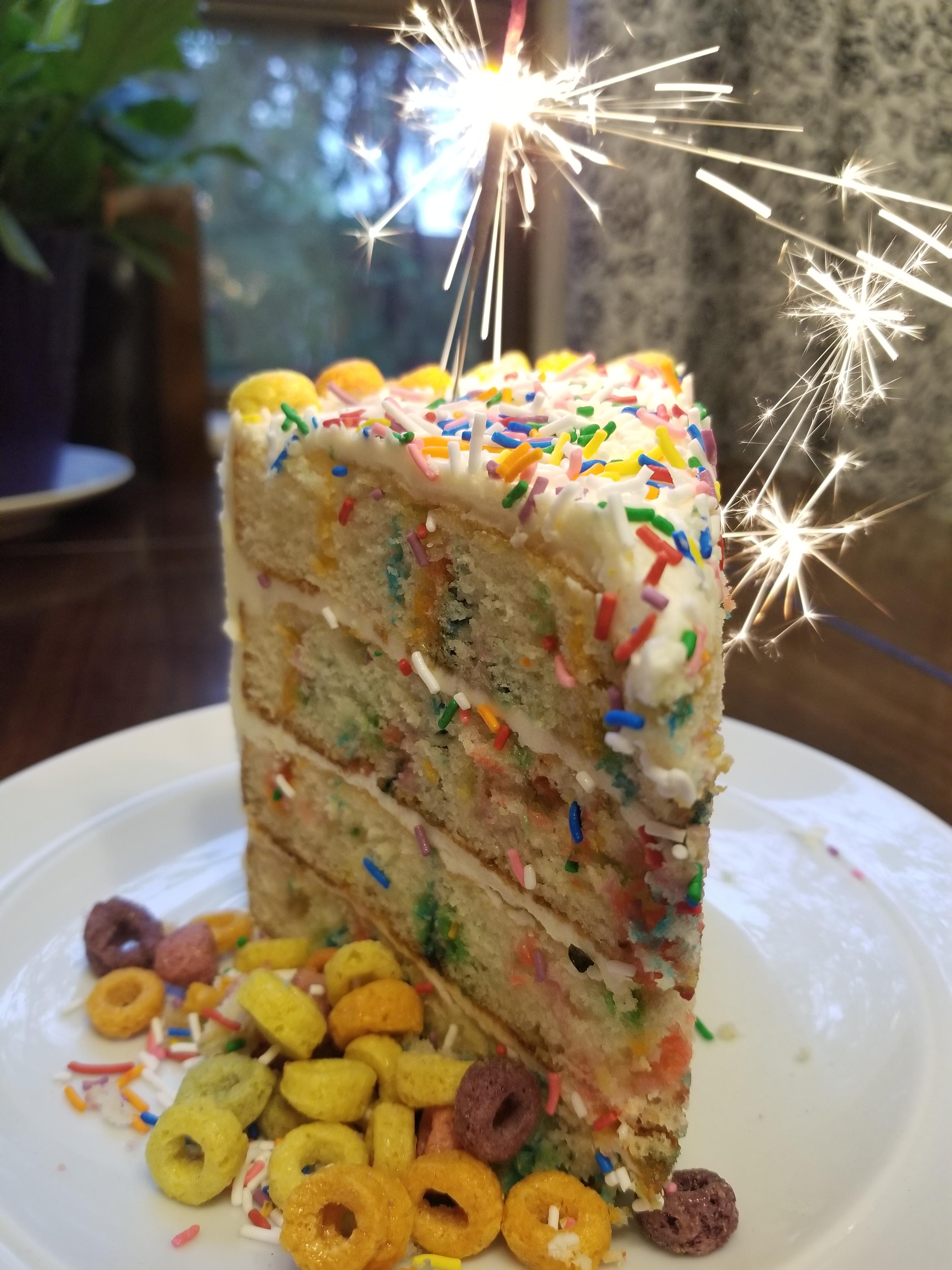 [I ate] confetti cake with fruit loops, sprinkles and a sparkler r/food