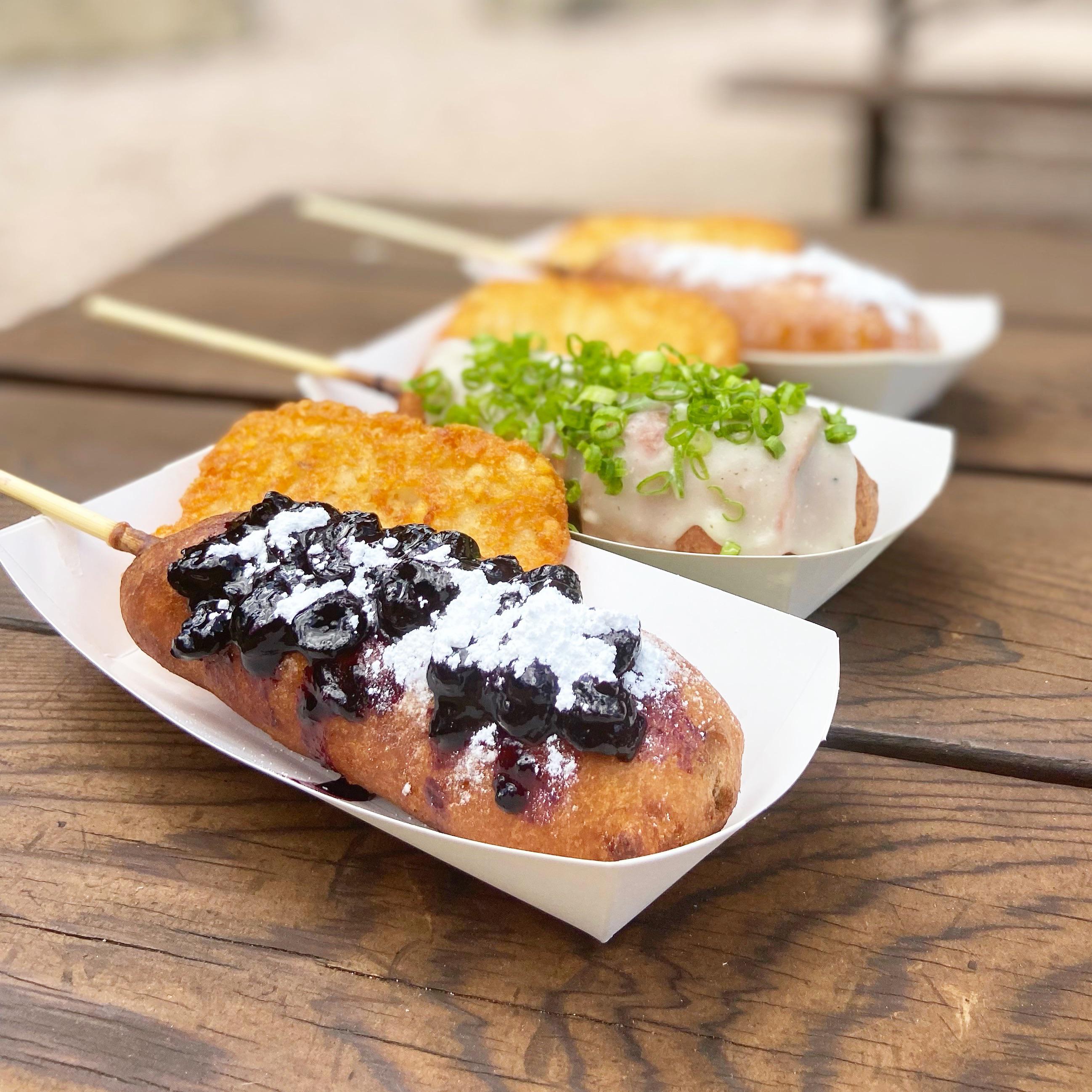 These brunch corn dogs are king! I had the blueberry pancake and