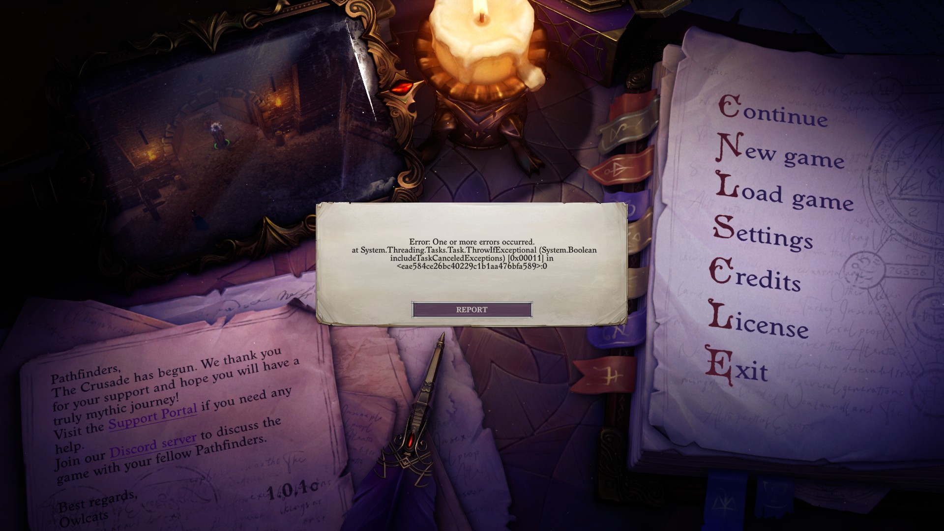 Got this error message trying to load back into my game, does anyone