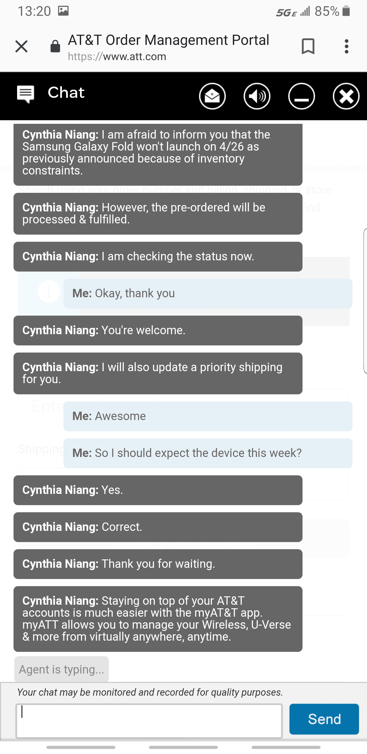 Possible good news from ATT GalaxyFold