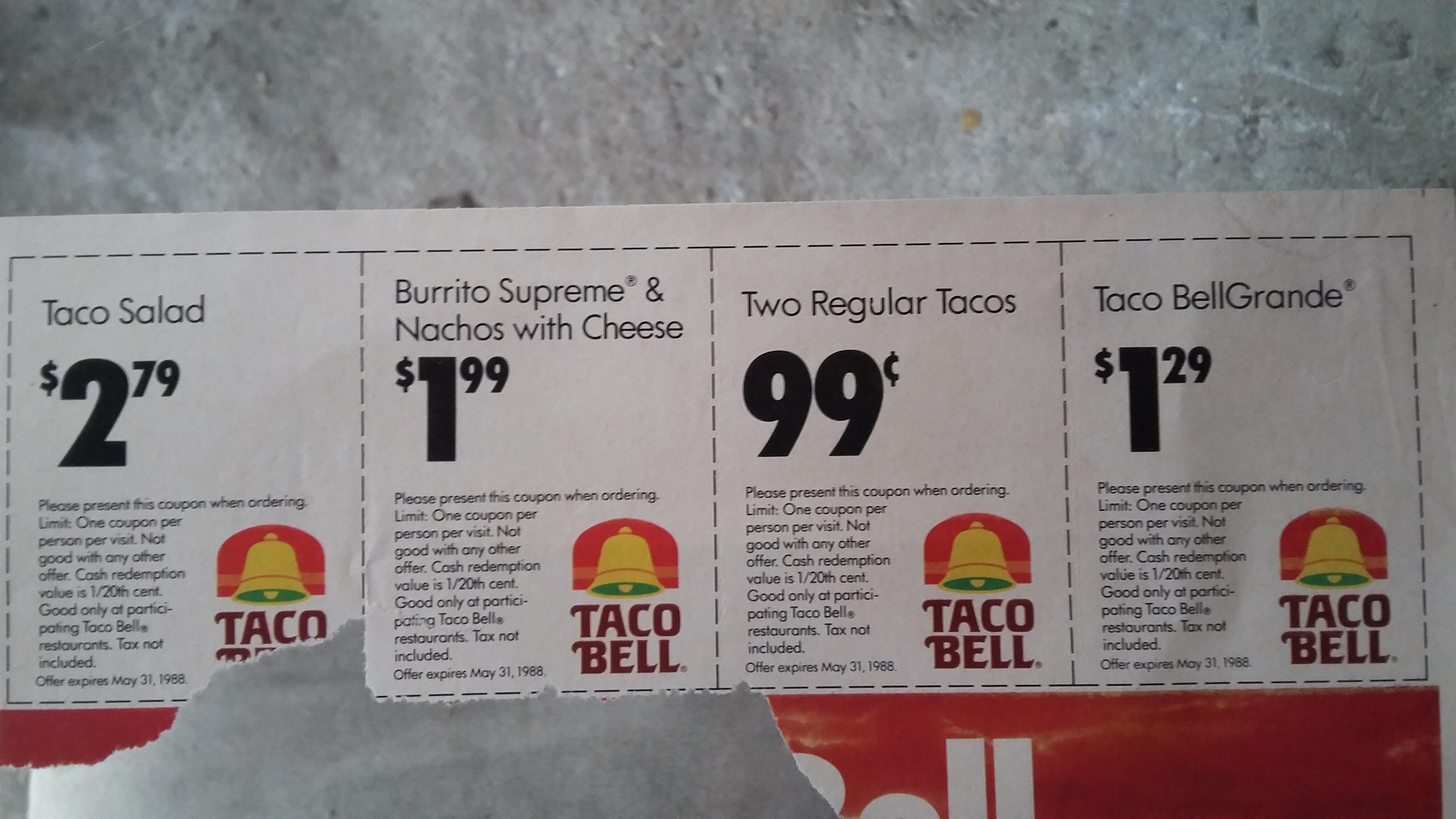 Taco Bell coupons from 1988 r/80s