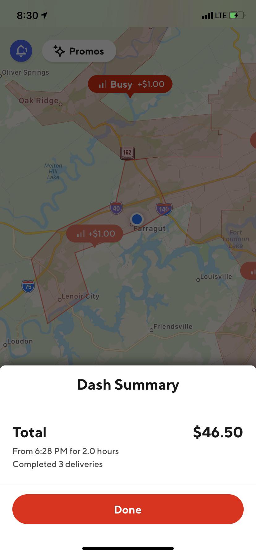 A lovely 2 hours for Knoxville!! r/doordash