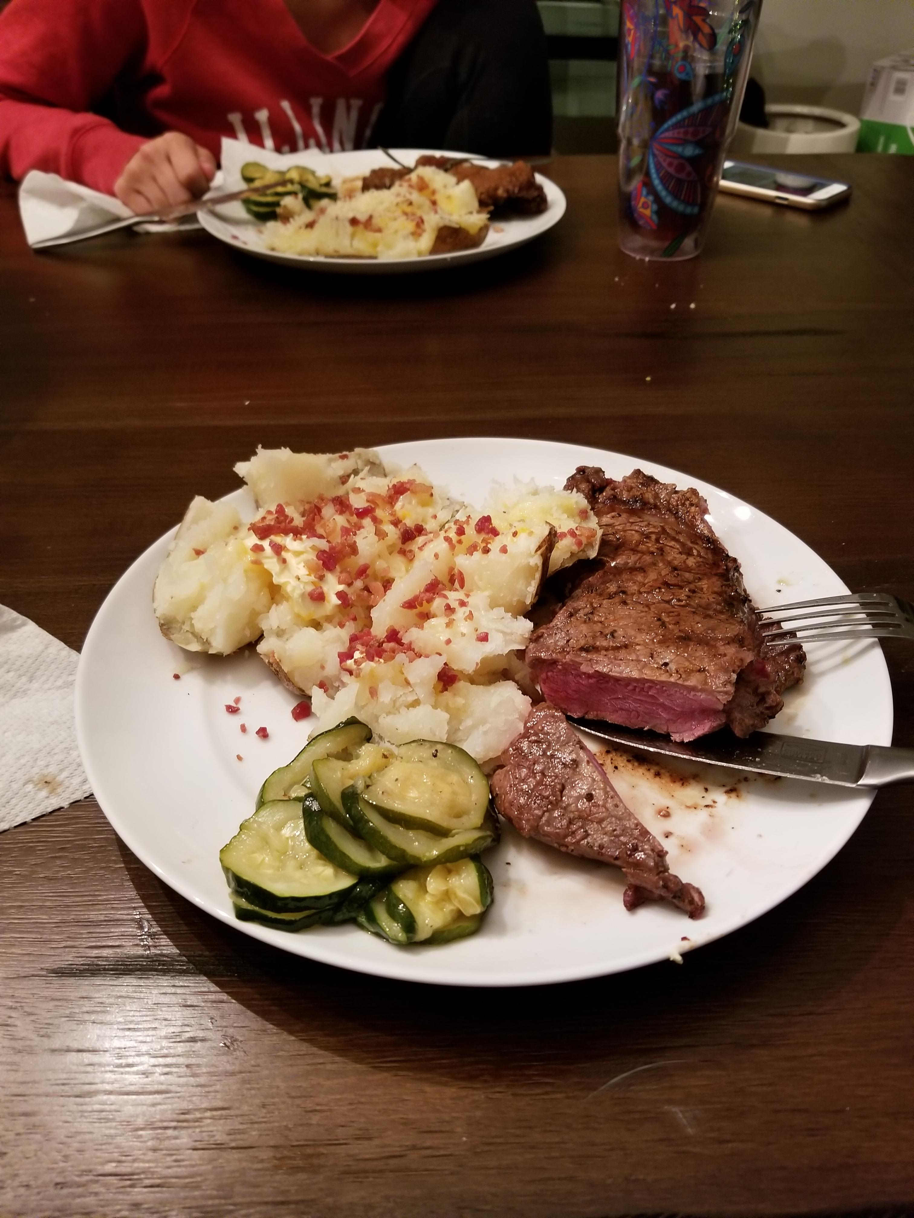 First whole rib eye from Costco. Can't beat steaks prime rib and left